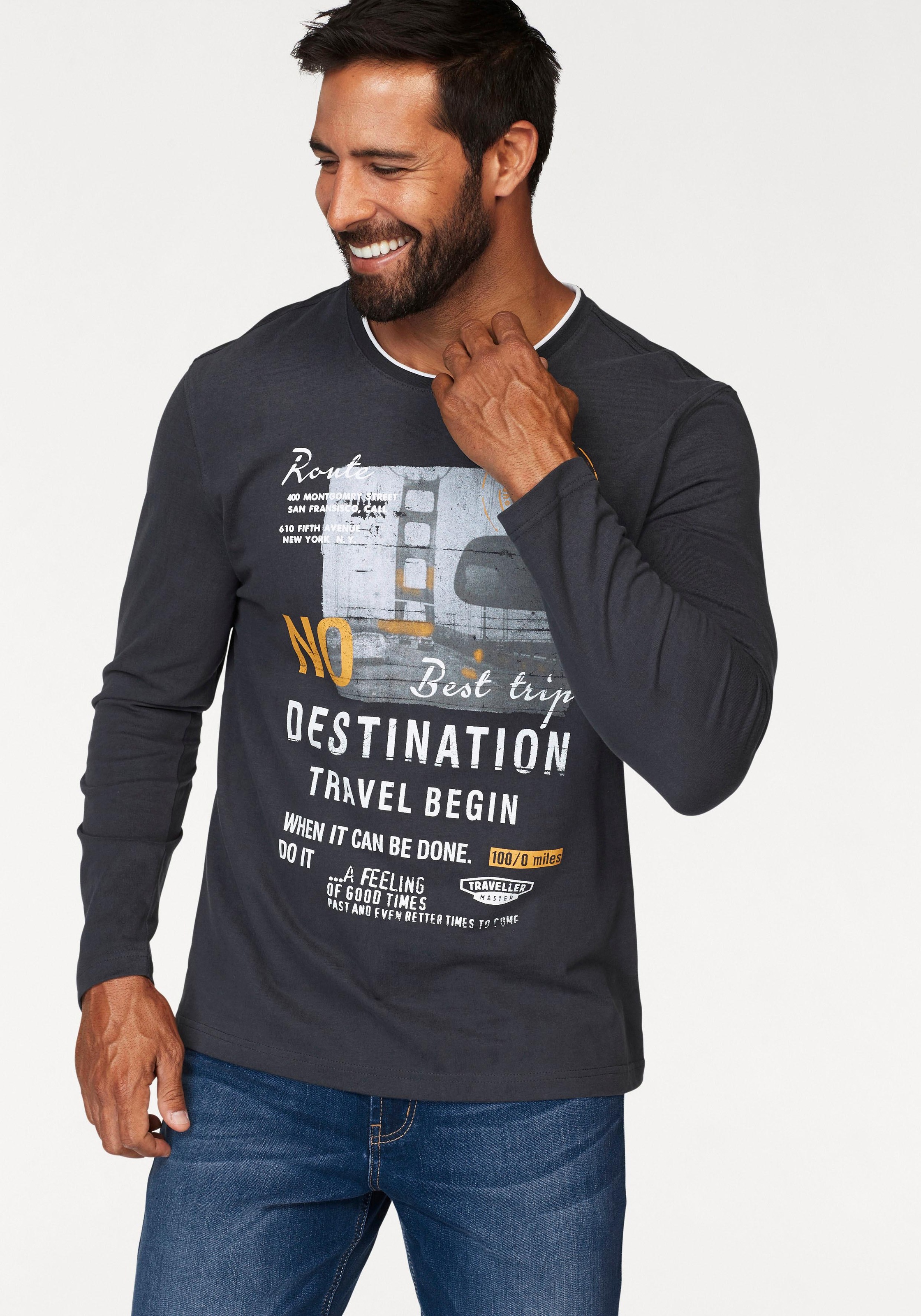 Mans World Langarmshirt "neue Farbe", Langarm, bedruckt, Rundhalsausschnitt günstig online kaufen