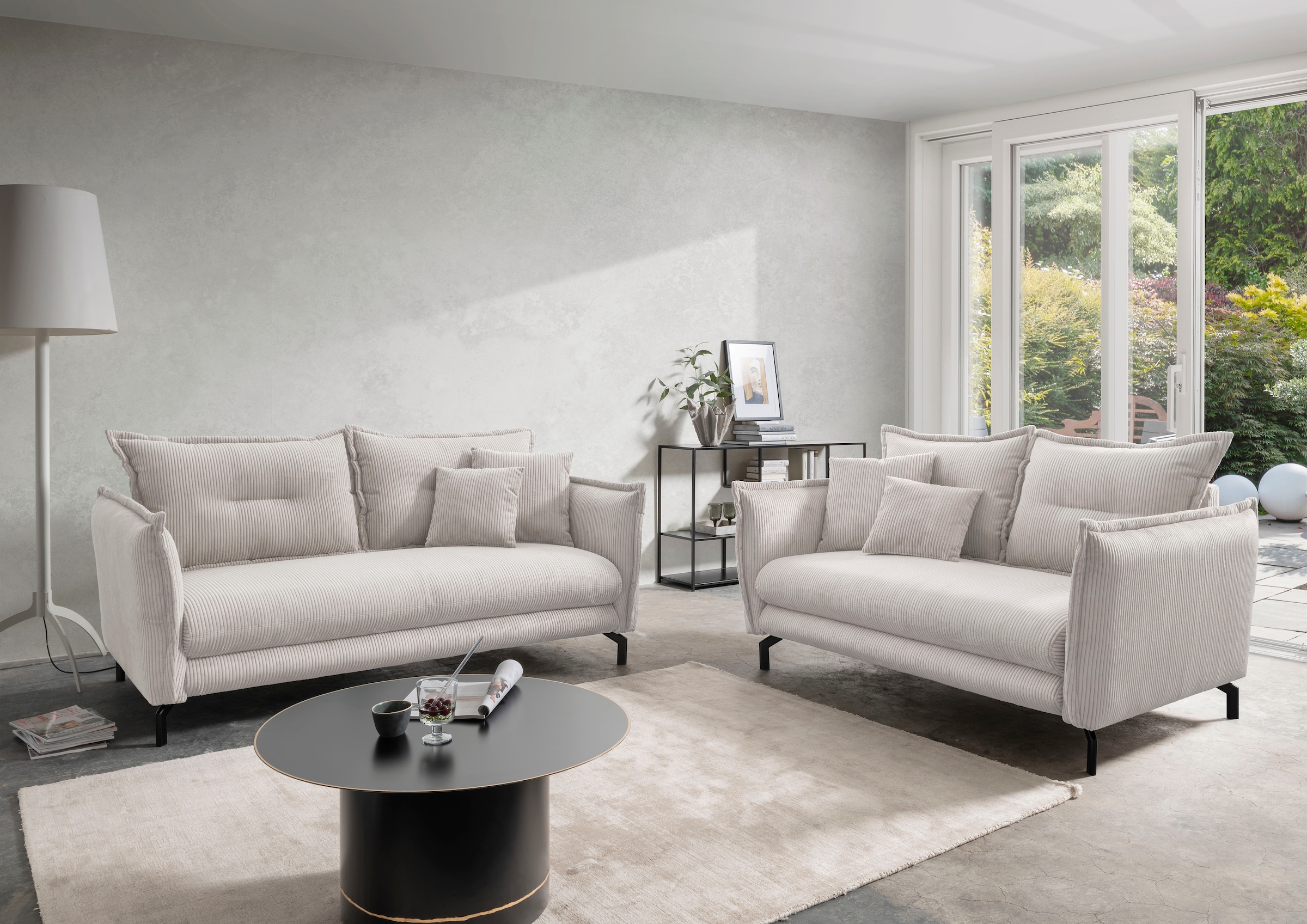 Home affaire Sitzgruppe "Lava modern und bequem, schmale Armlehnen, tolle Detailverarbeitung" 3-Sitzer und 2-Sitzer, 2 tlg. tlg. zwei verschiedene Fußfarben wählbar