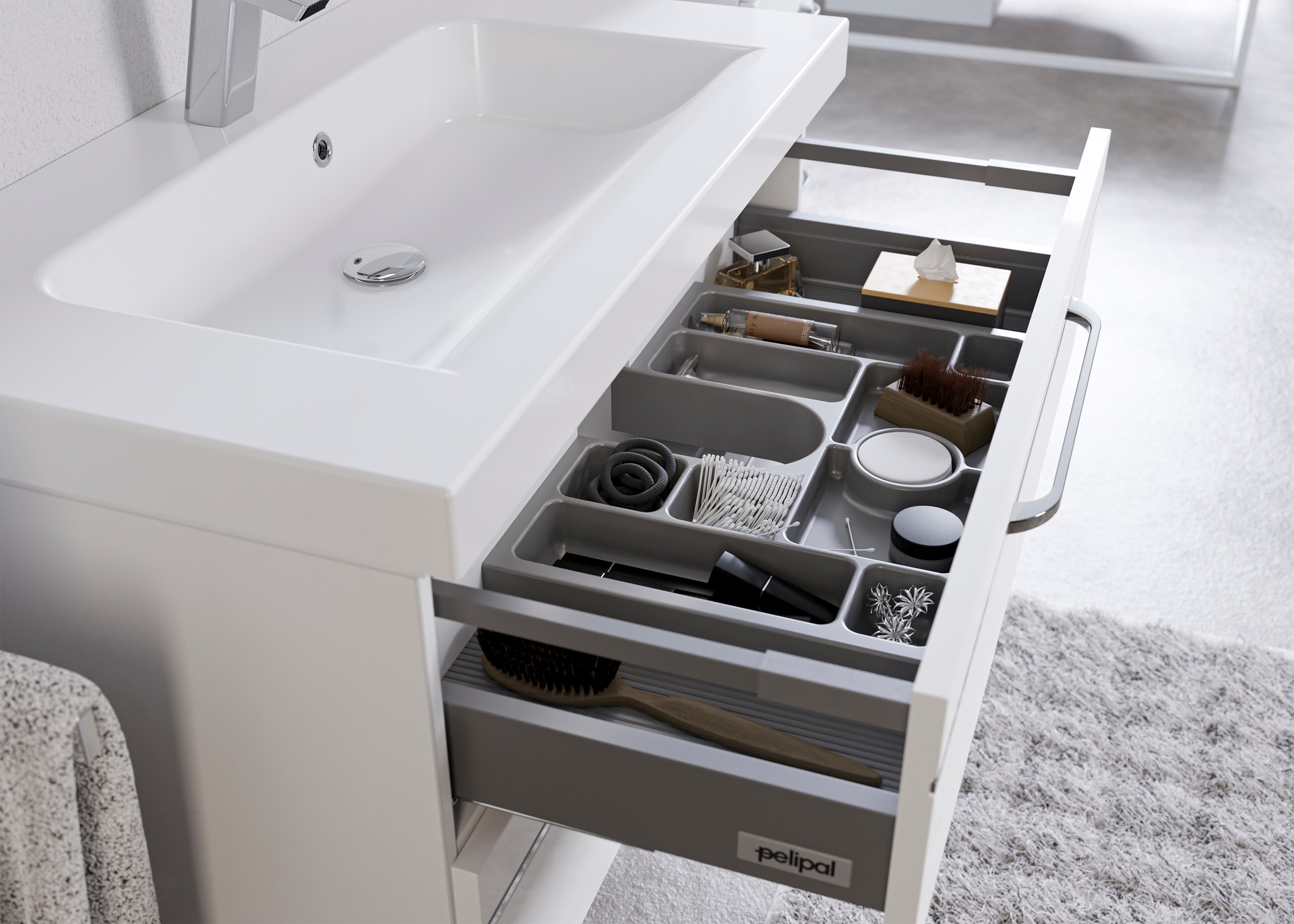 Saphir Badmöbel-Set »Balto Sprint 4-teilig, Mineralmarmor-Waschtisch mit LED-Spiegelschrank«, (5 St.), Midischrank und Unterschrank, inkl Türdämpfer, 5 Türen, 5 Schubladen