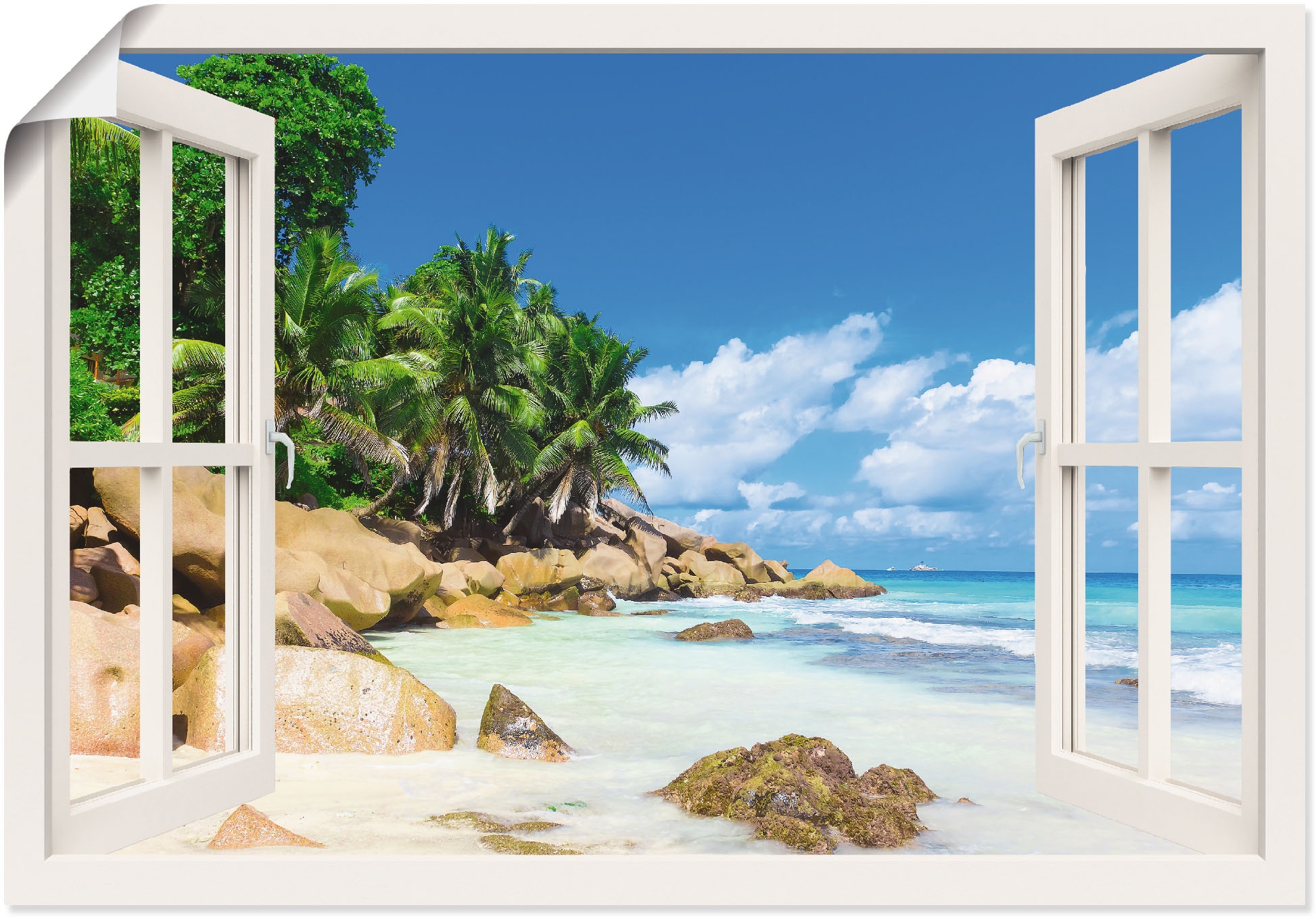 Artland Wandbild "Küste mit Palmen durchs Fenster" Karibikbilder 1 Stk. tlg günstig online kaufen