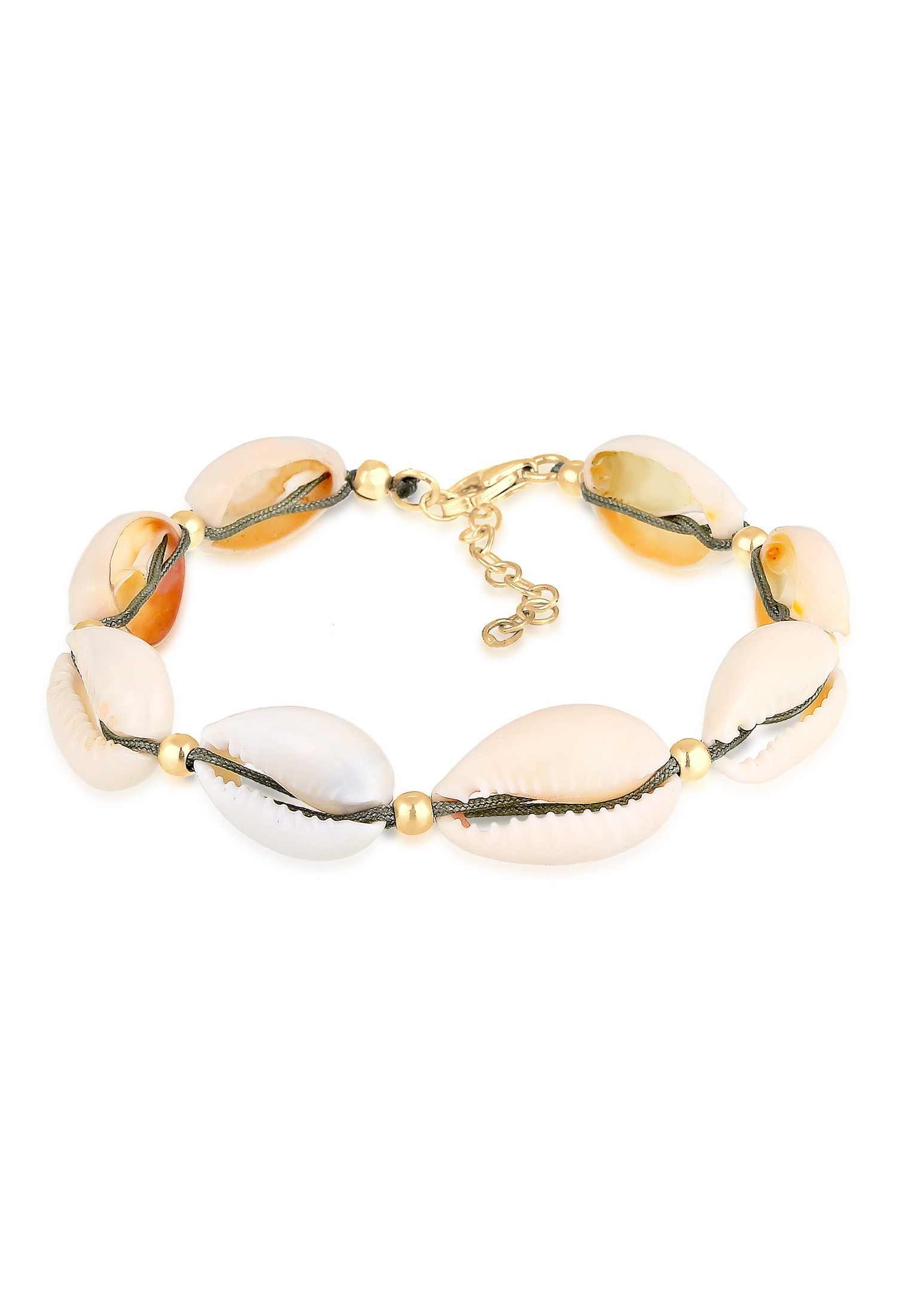 ELLI Damen Armband "Echte Kauri Muscheln Beach 925 Silber vergoldet", 16cm, ohne Stein, Silber 925 (Sterlingsilber)gold, Silber 925 (Sterlingsilber),