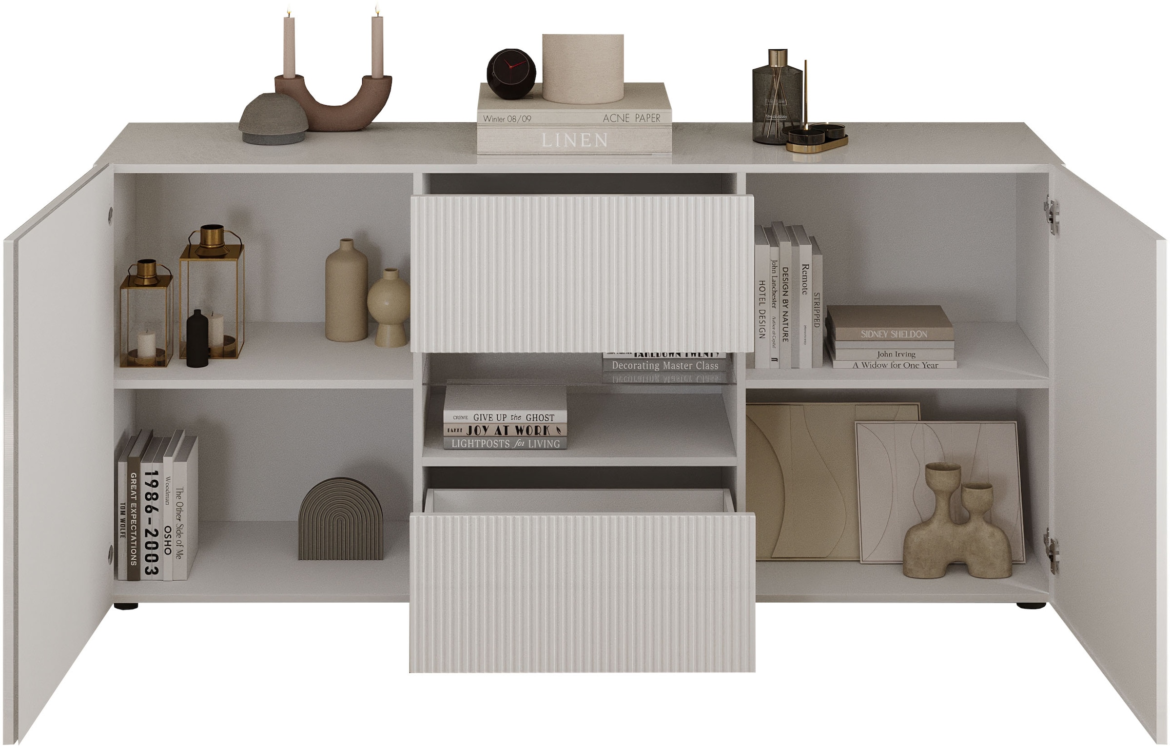 INOSIGN Sideboard »Rio Breite 181 cm, Kommode mit 2 Türen u. 2 Schubkästen,«, Anrichte, geriffelte Front, modern u. elegant, viel Stauraum
