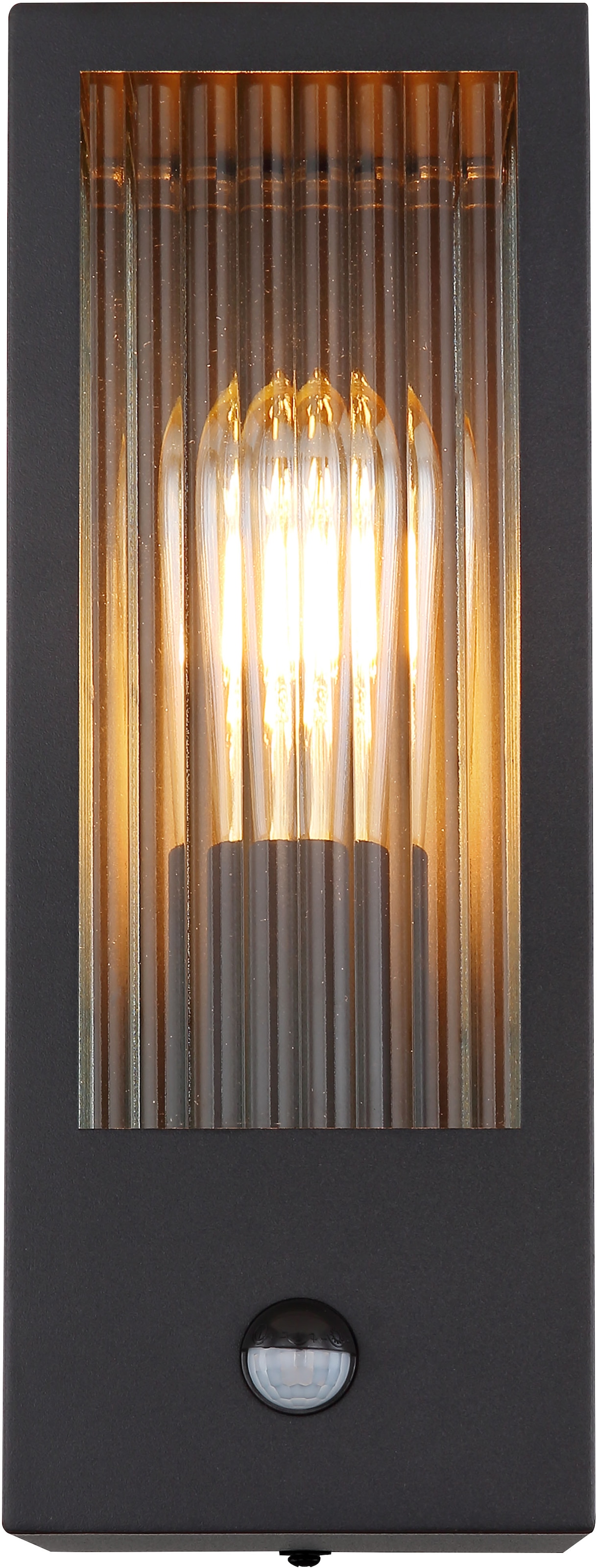 GLOBO LIGHTING Außen-Wandleuchte »GUNDULA«, Leuchtmittel E27 | ohne Leuchtmittel, Außenlampe/schwarz/IP44/Terrasse/Wand/Sensor/Glas gerillt