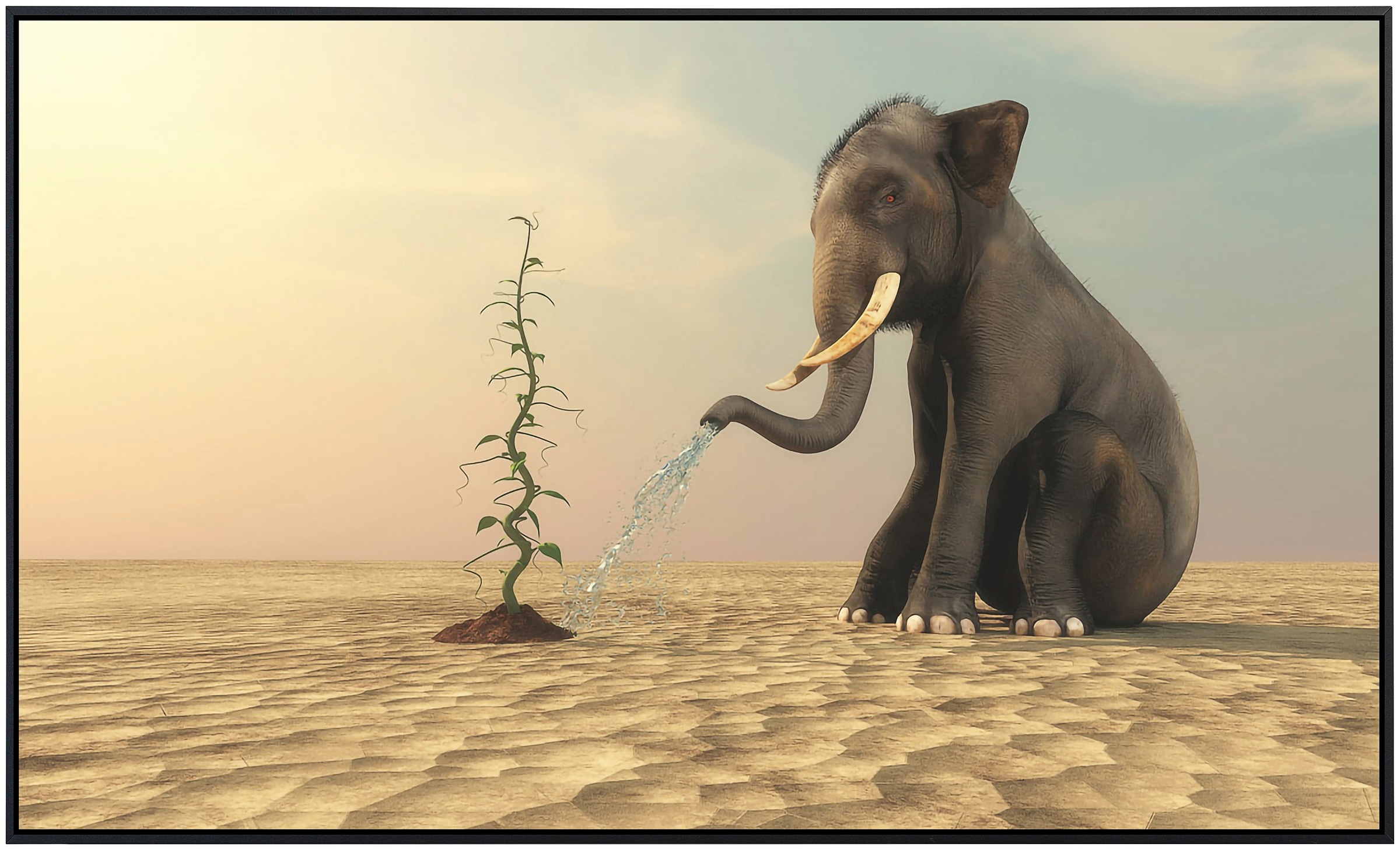 Papermoon Infrarotheizung »Elefanten, die Bohnen gießen«, sehr angenehme Strahlungswärme