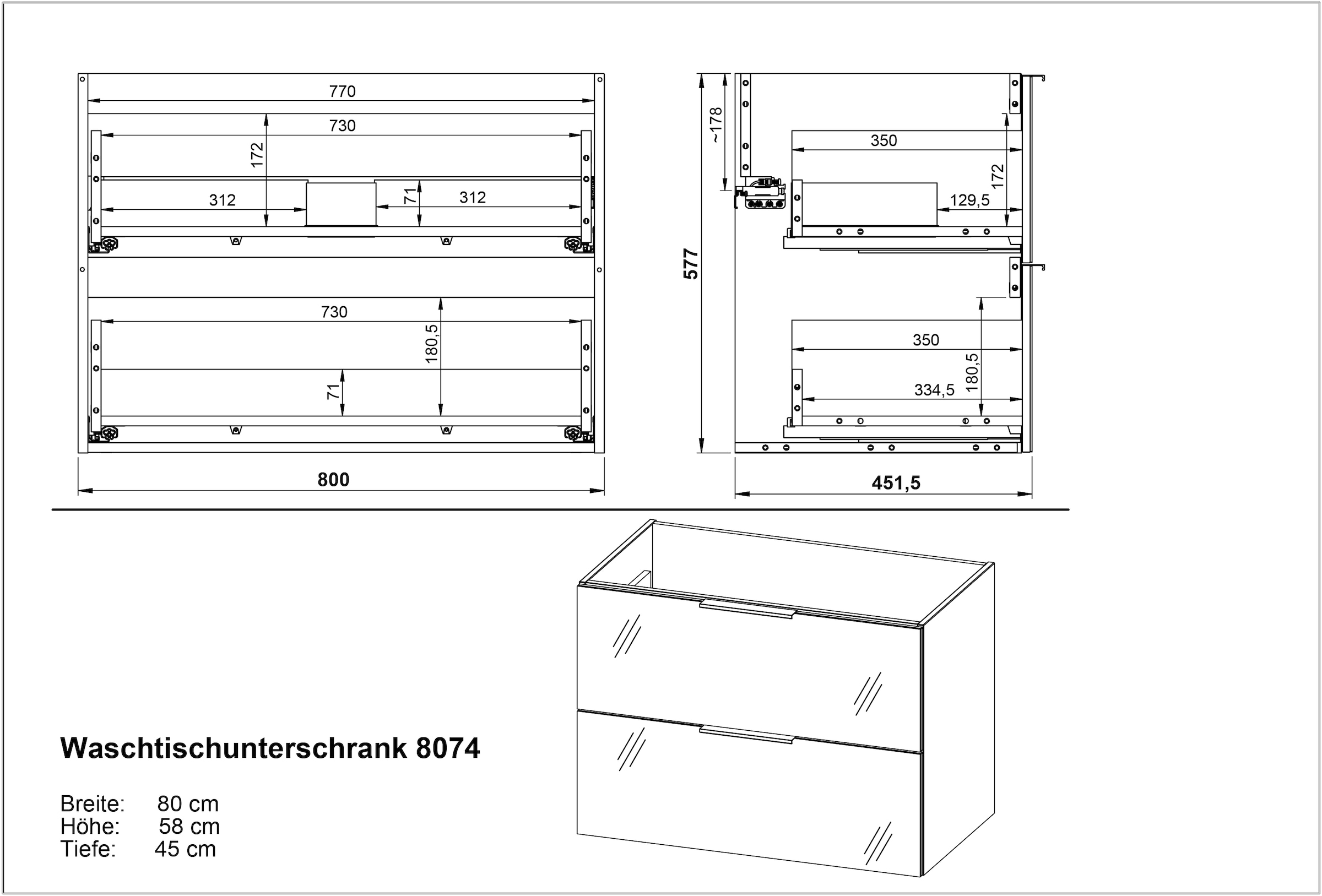 GERMANIA Waschtisch »Bisbee« 1 Stk. tlg. Waschtisch mit Glasfront in verschiedenen Breiten