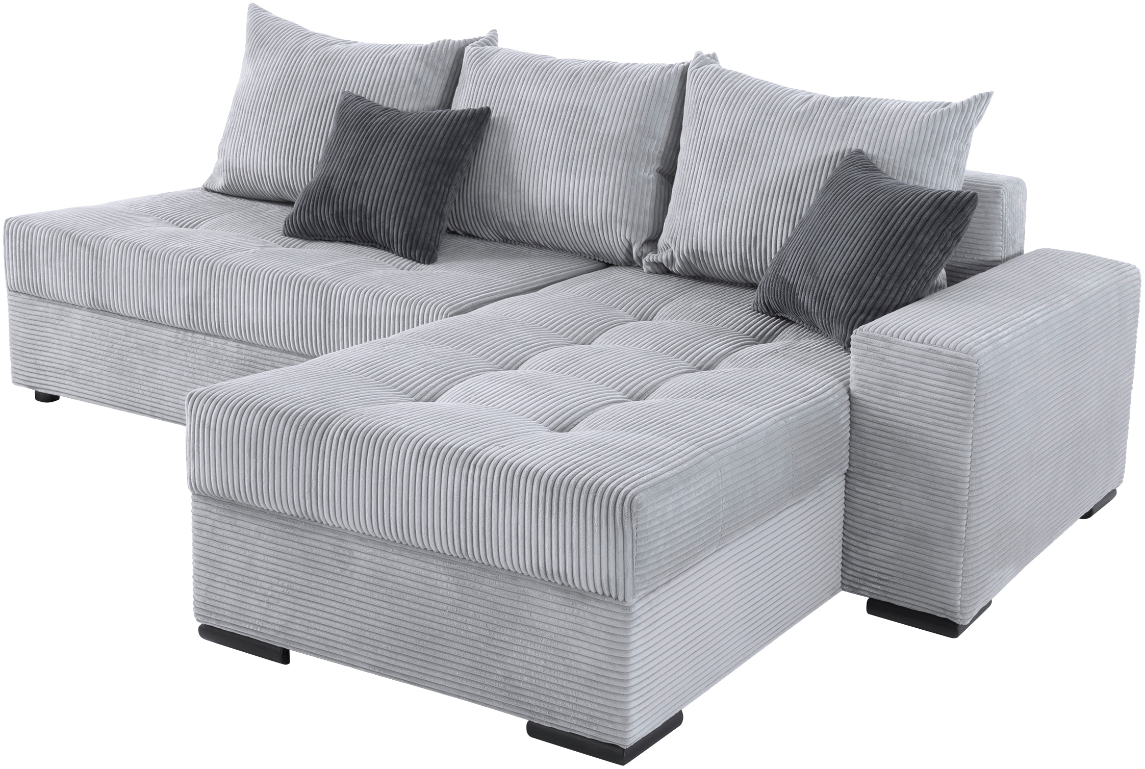COLLECTION AB Ecksofa »Josy L-Form, Breite 214 cm, mit 3 großen Rückenkissen«, (Cord-/Mix), mit Bettfunktion und Bettkasten, Federkern