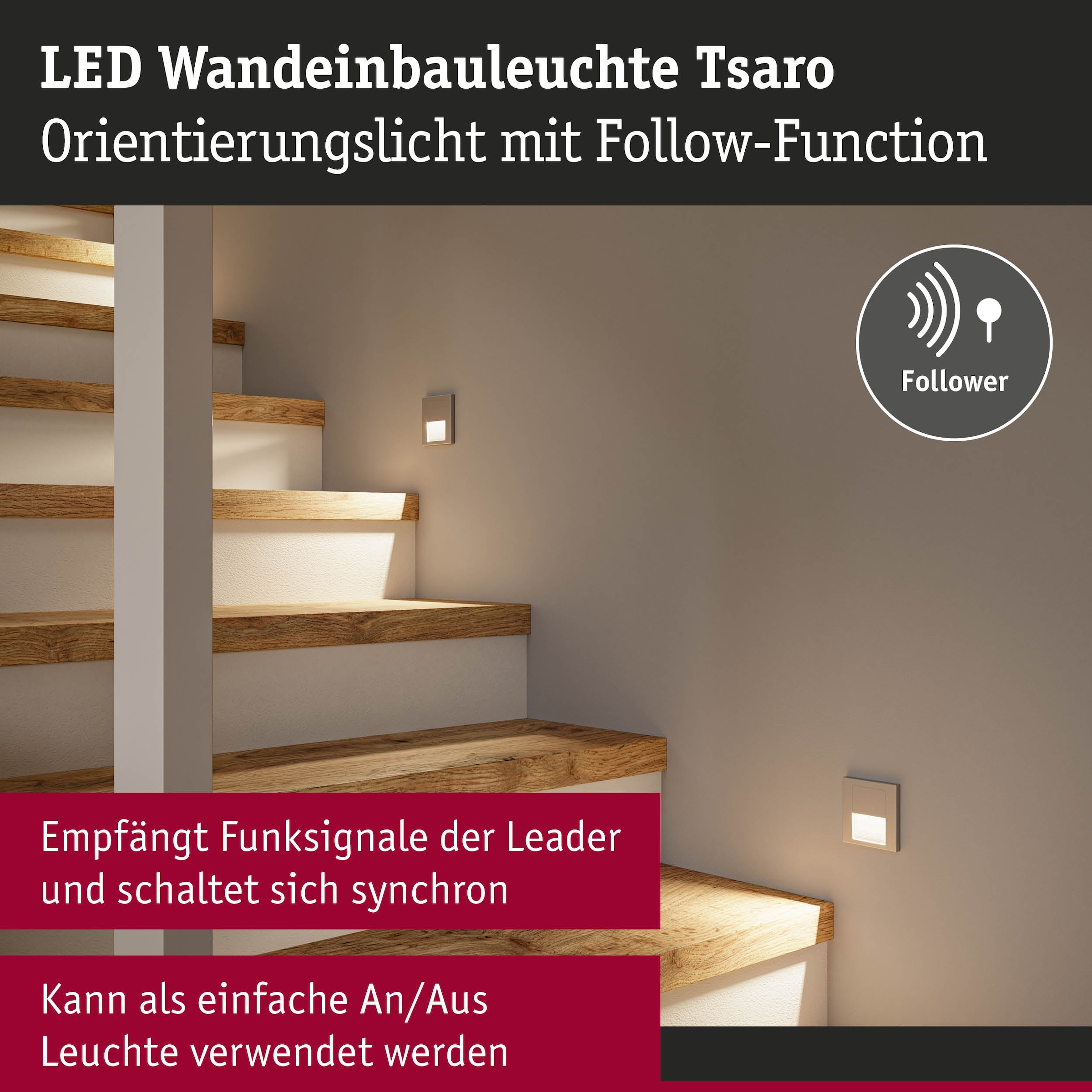 Paulmann LED Einbauleuchte »LED Wandeinbauleuchte Tsaro eckig 80x36mm«, 1 flammig