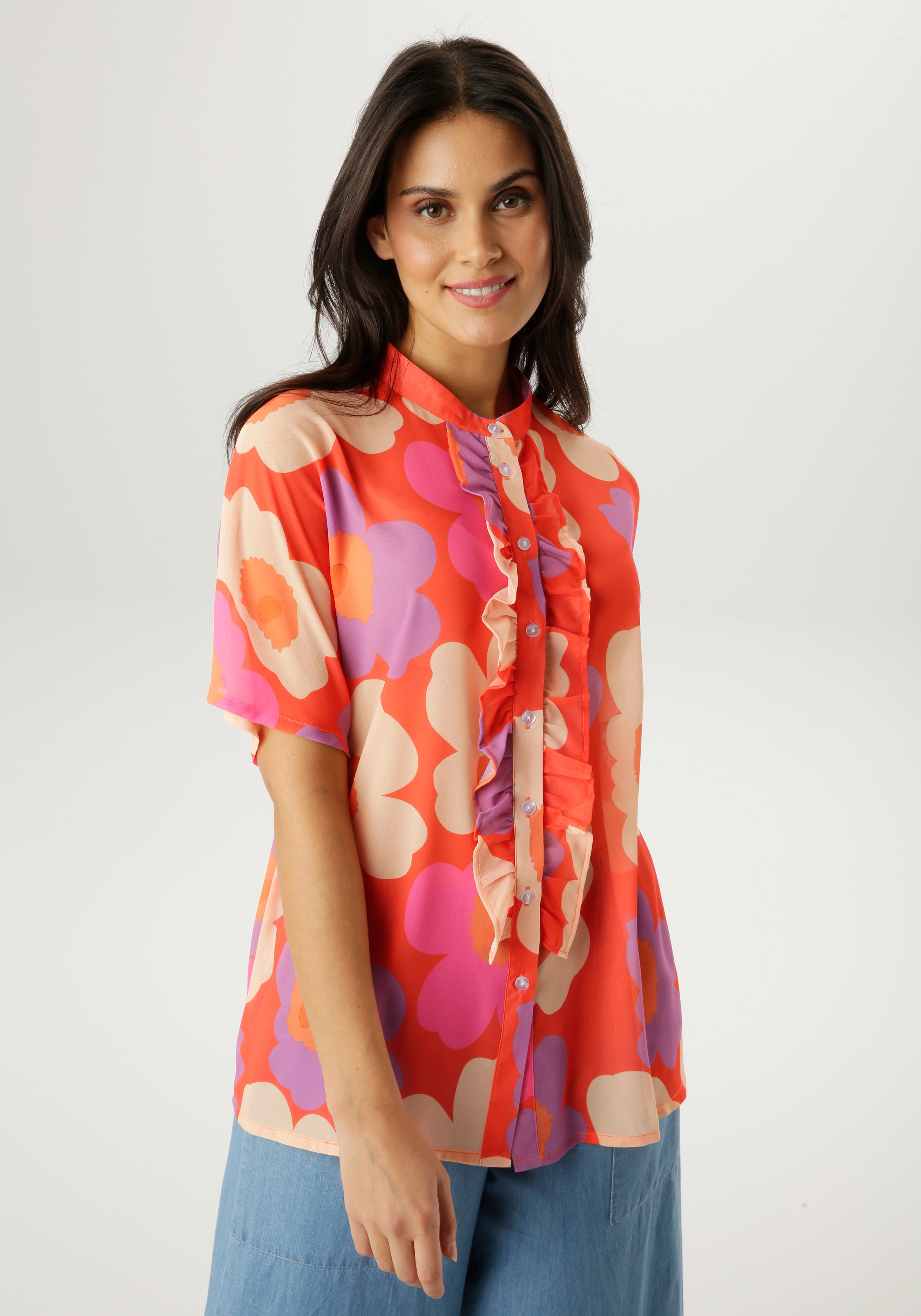 Aniston SELECTED Chiffonbluse kleiner Stehkragen und längs verlaufende Volants