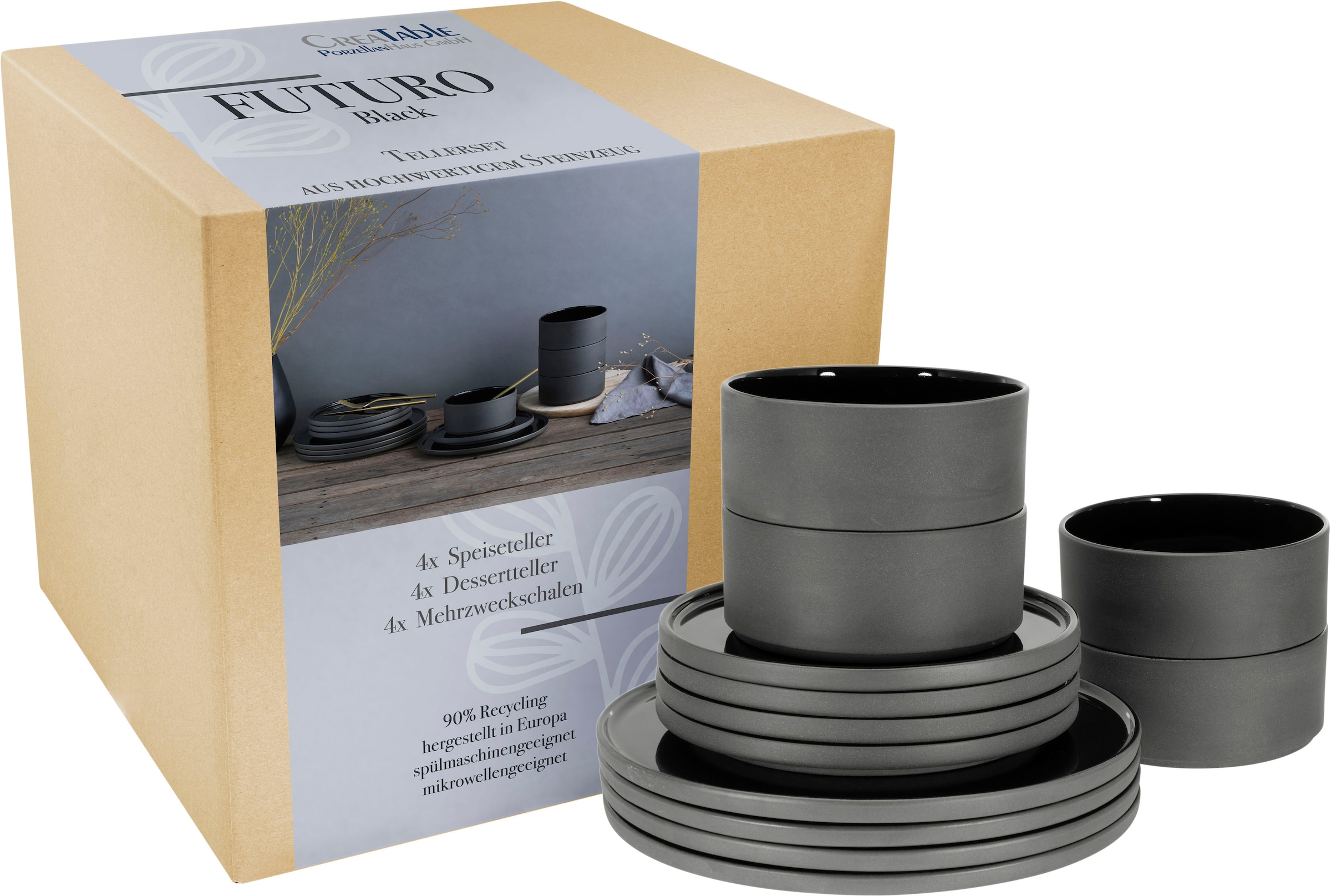 CreaTable Tafelservice "Futuro" Service, je 4 Speiseteller 26 cm, Dessertte günstig online kaufen