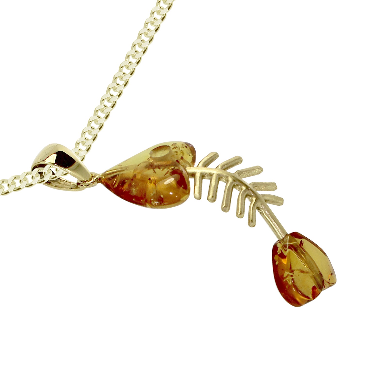 OSTSEE-SCHMUCK Kette und Anhänger Set »- Fisch 35 mm - Gold 333/000 - Bernstein«
