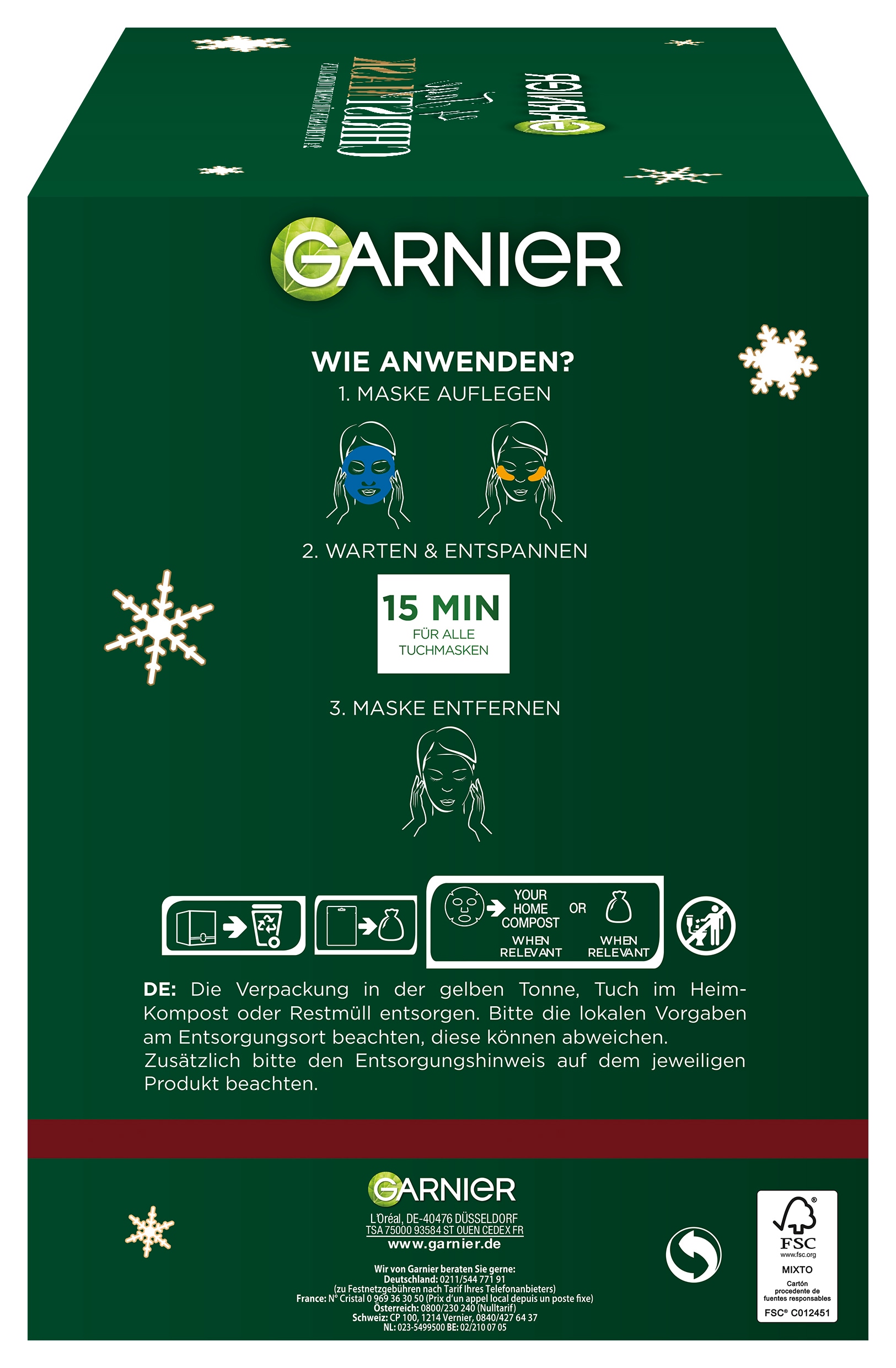 GARNIER Kosmetik-Adventskalender »Garnier Tuchmasken 24er Adventskalender« ab 13 Jahren mit Hyaluron, entspannend