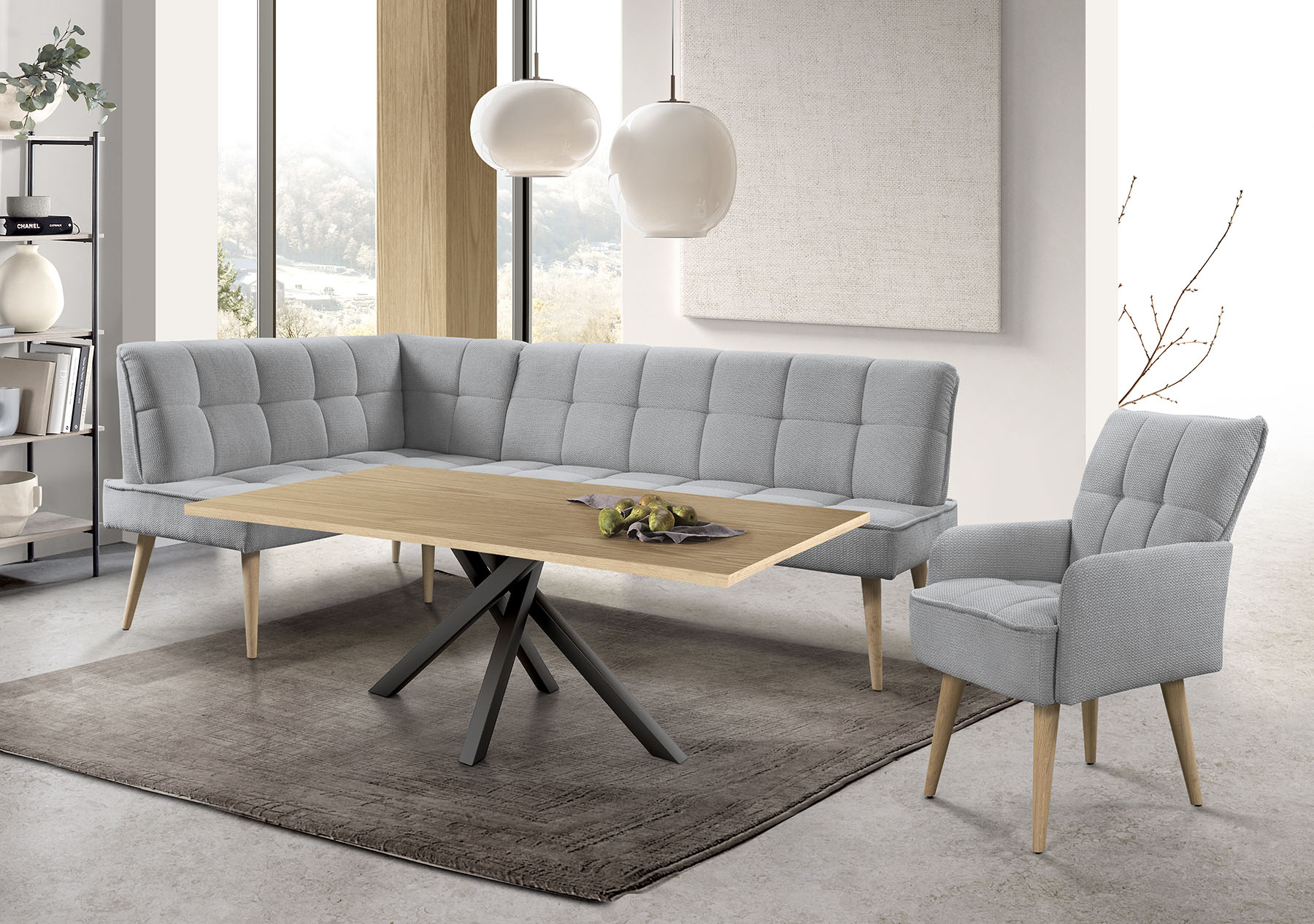 exxpo - sofa fashion Eckbank "Latte" moderne Sitz- und Rückensteppung, bequem und elegant, hoher Holzfuß