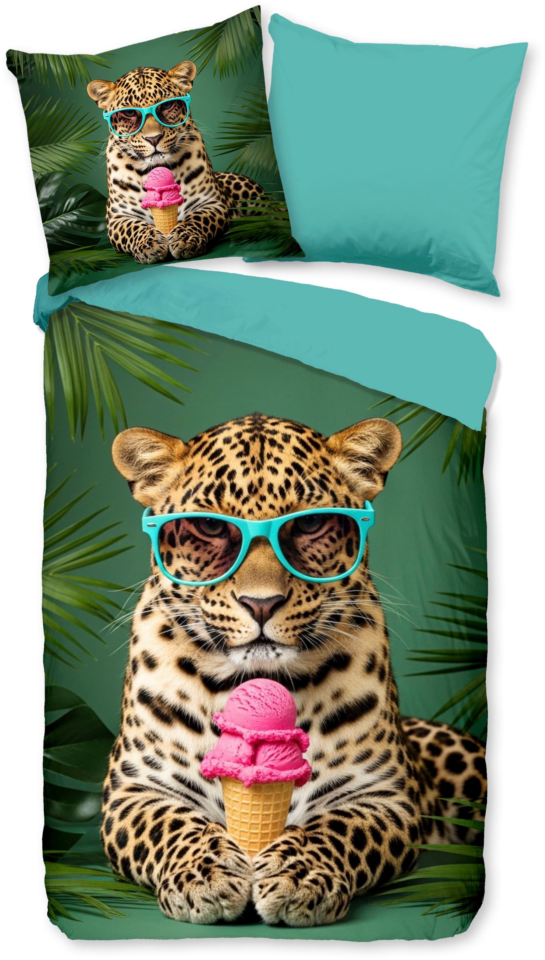 PURE luxury collection Kinderbettwäsche »Chill« 2 Mikrofaser, 135x200, 2 Teilig, Wendeoptik, Kind, Leopard, Tropisch