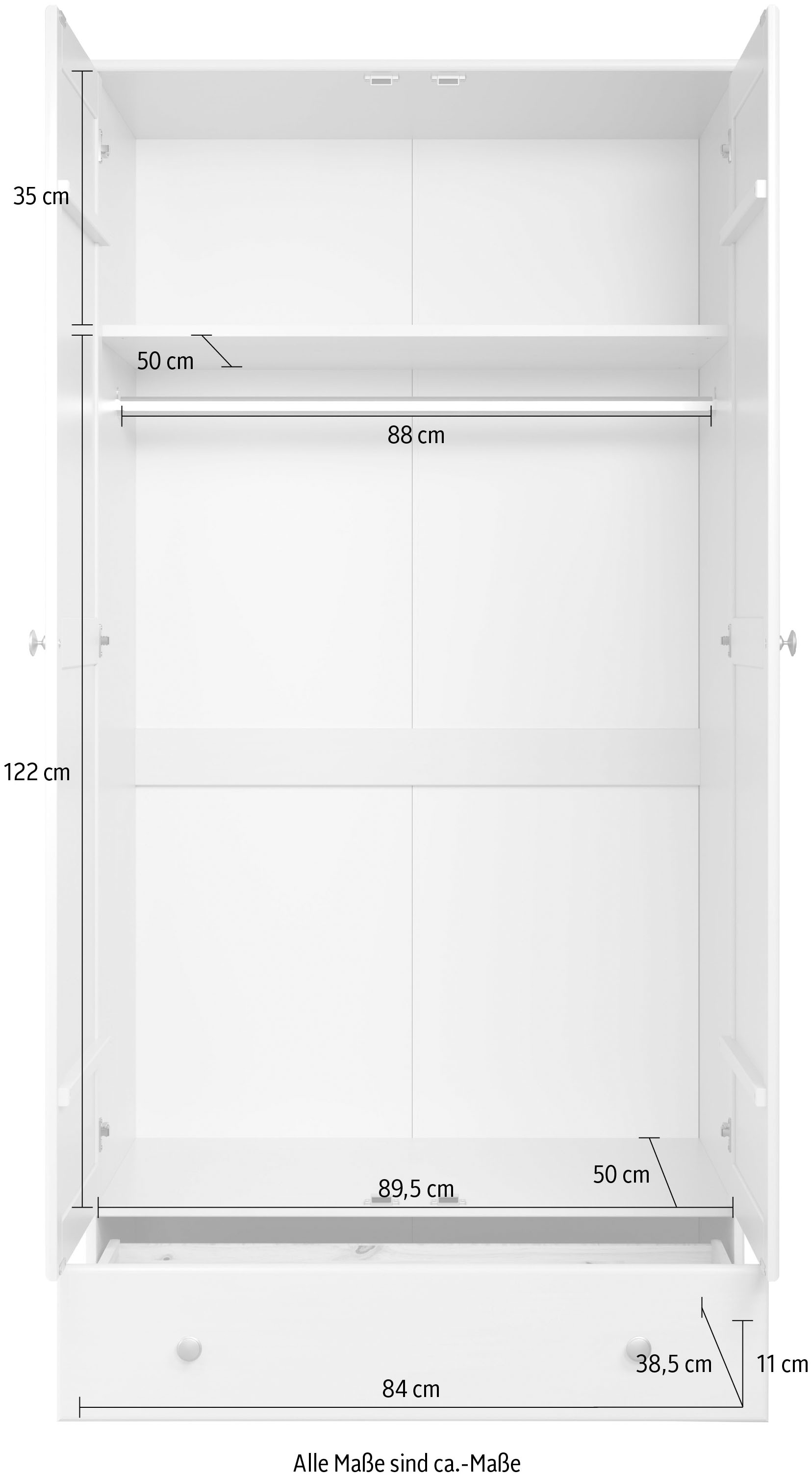 Home affaire Kleiderschrank »Delsbo Garderobenschrank Wäscheschrank Schlafzimmer Massivholz«, (1 St., Bestseller Schrank in Landhaus Design), Drehtürenschrank aus Kiefernholz - mit Schublade und Kleiderstange