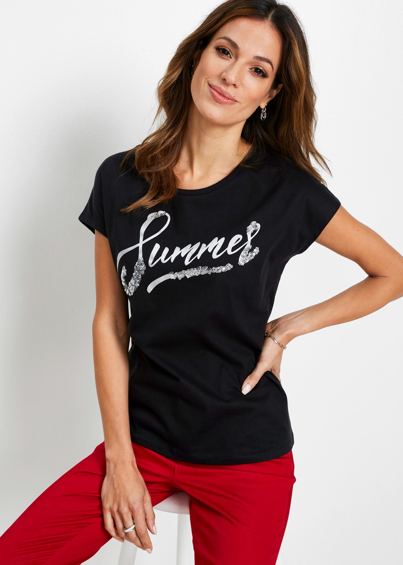 bonprix T-Shirt "Shirt mit Pailletten" Shirt mit Pailletten günstig online kaufen