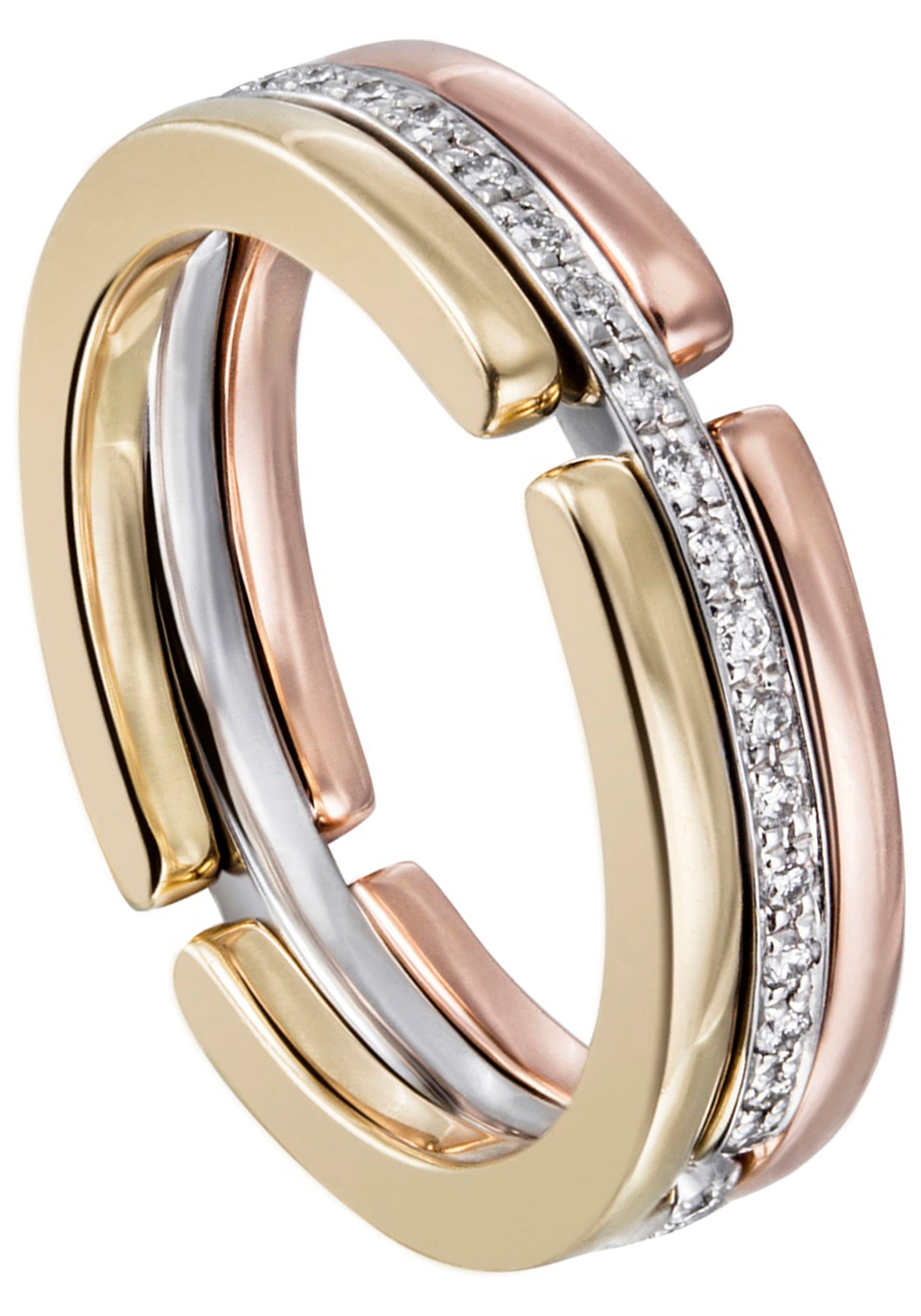 JOBO Fingerring »Tricolor-Ring mit Diamanten rundum«, 585 Gold kaufen | BAUR