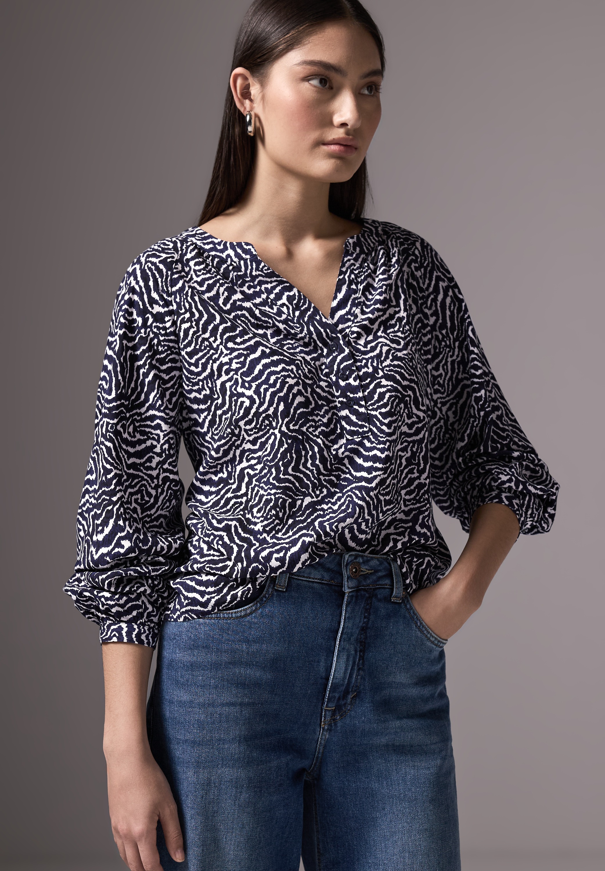 STREET ONE STUDIO Longtunika mit geschlitztem Rundhalsausschnitt