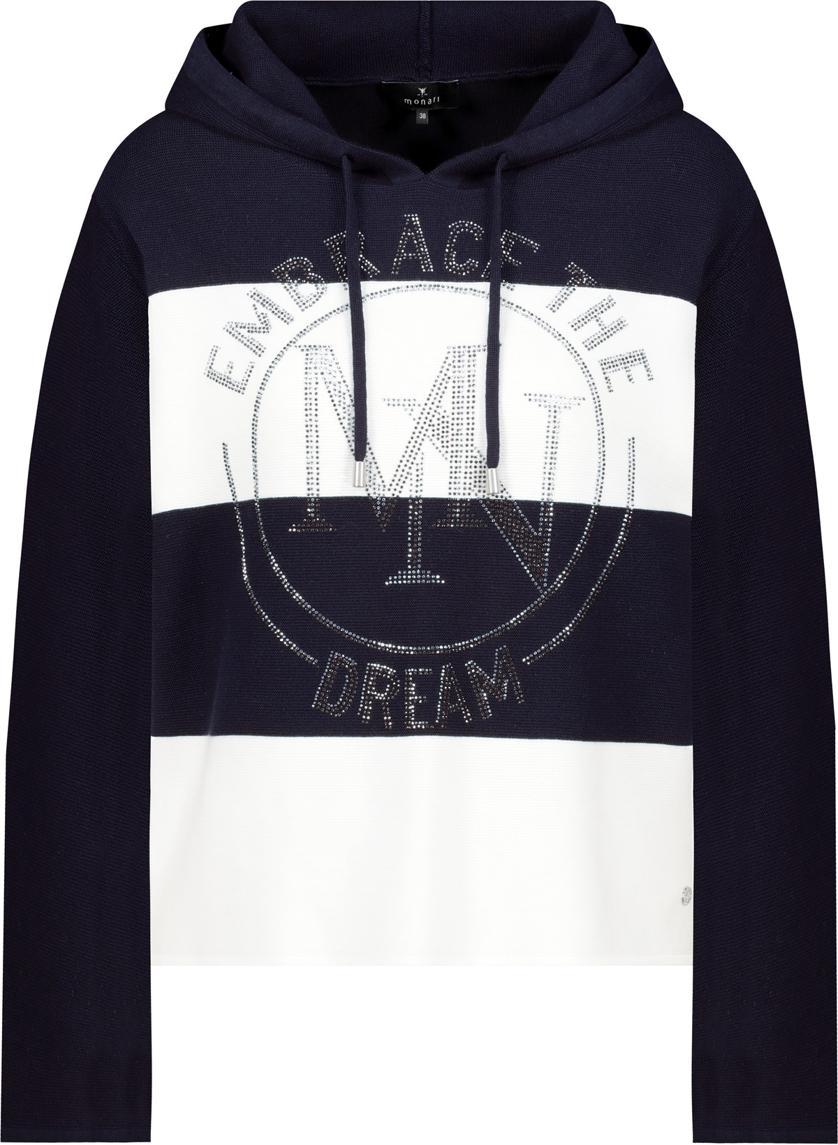 Monari Strickpullover »Blockringel« mit Kapuze, Regular Fit, Streifen, Emblem aus Strasssteinen