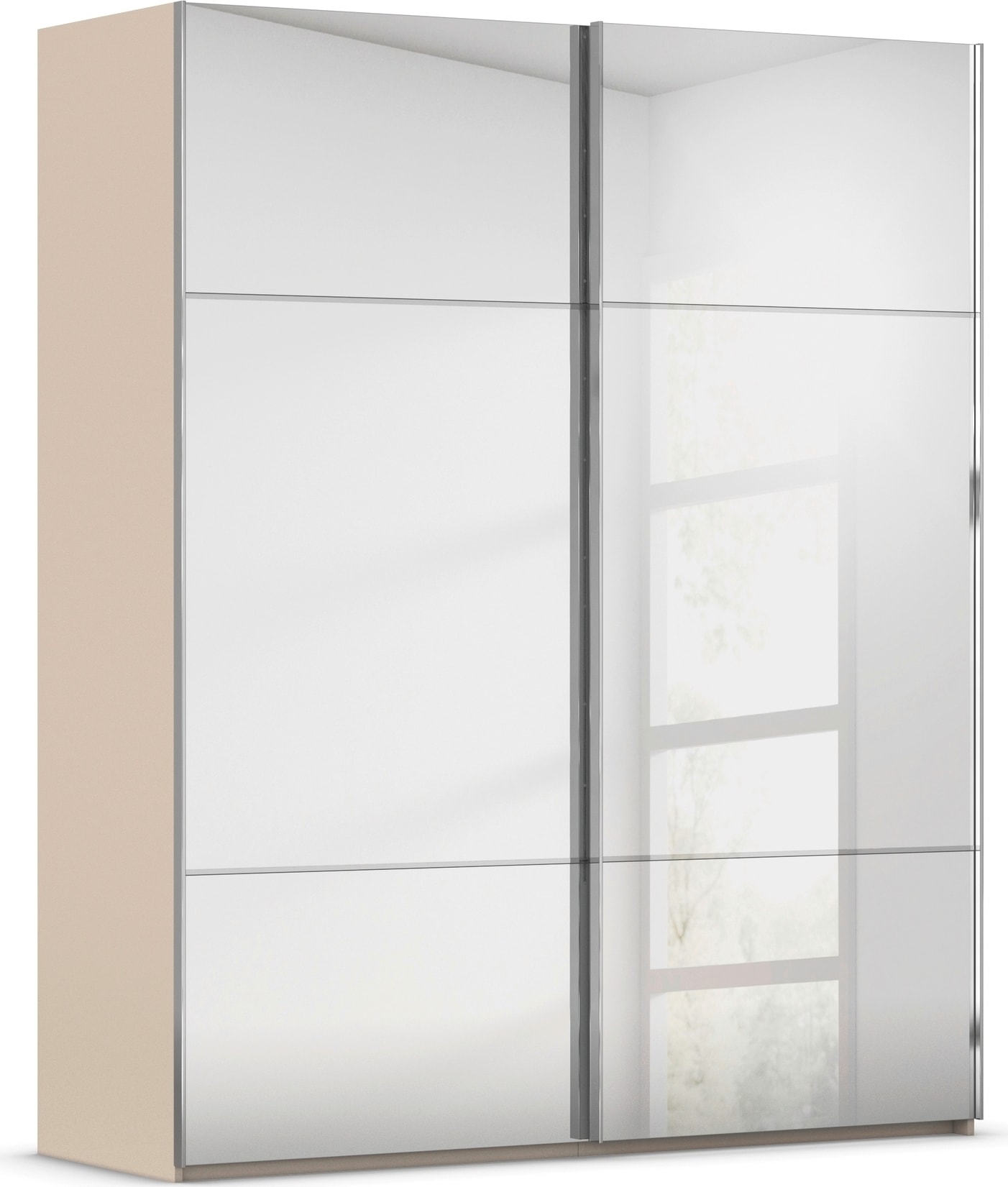 rauch Schwebetürenschrank "Kleiderschrank Schrank Garderobe Schlafzimmerschrank SCALE-TRIO" edle dreigeteilte Front mit 2 Zierleisten Spiegelfront MADE IN GERMANY