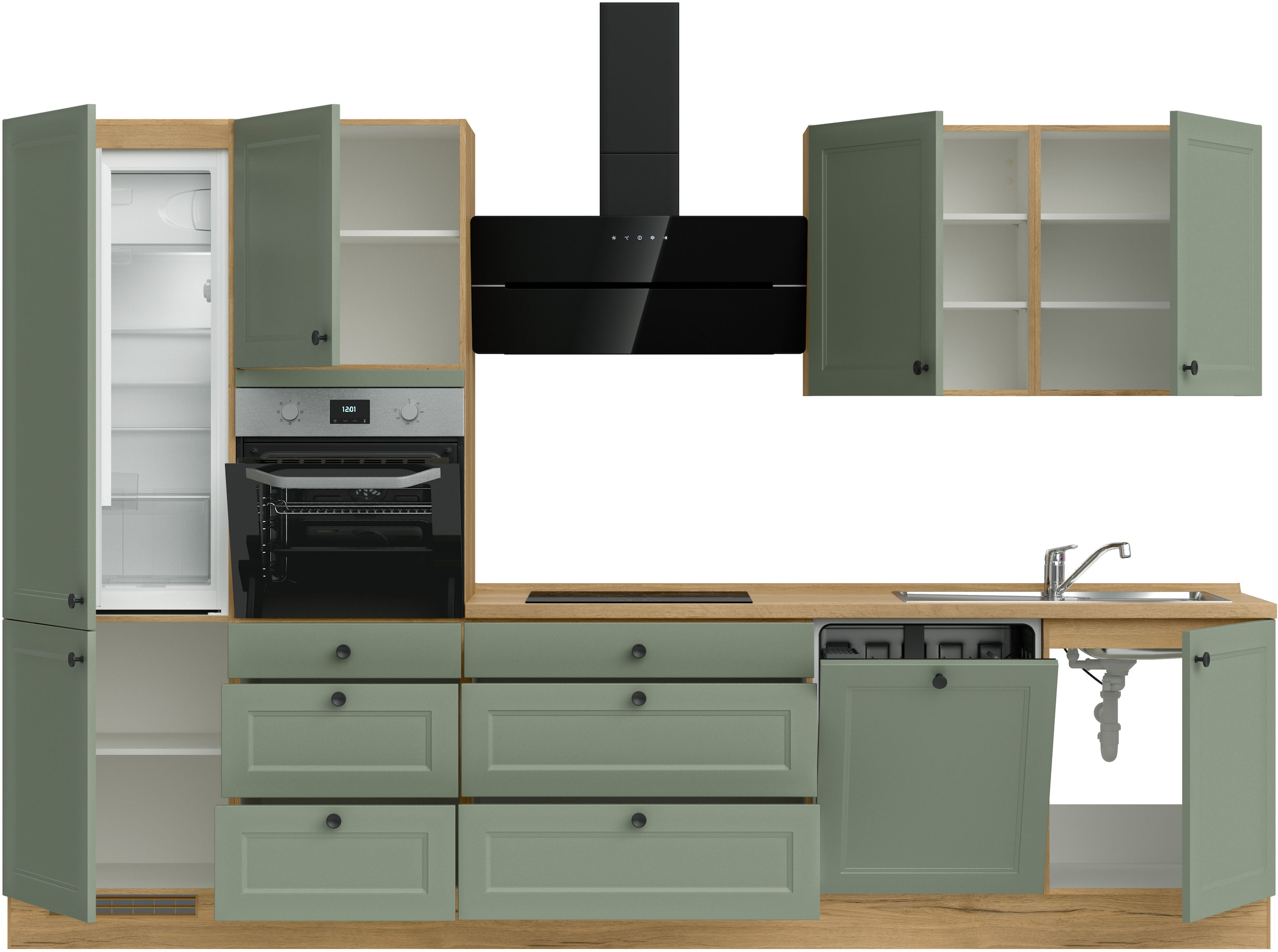 nobilia® Küchenzeile »"Cascada II"«, vormontiert, Ausrichtung wählbar, Breite 330 cm, wahlw. mit E-Geräten
