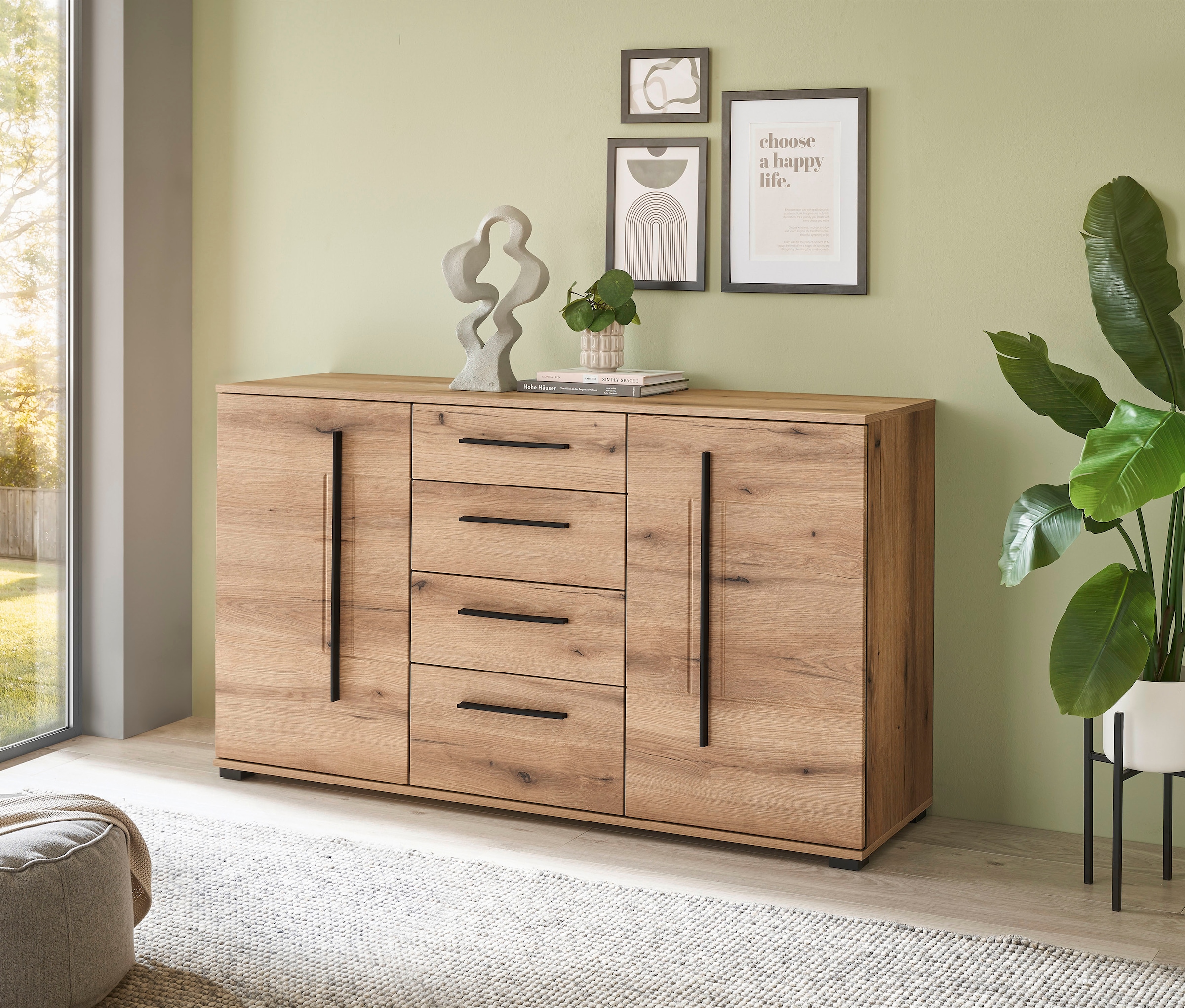 INOSIGN Wohnwand »Cantara, moderne Anbauwand, Wohnzimmer-Set, in Eiche Evoke oder Weiß«, (Set), enthält zwei Vitrinen und ein Sideboard