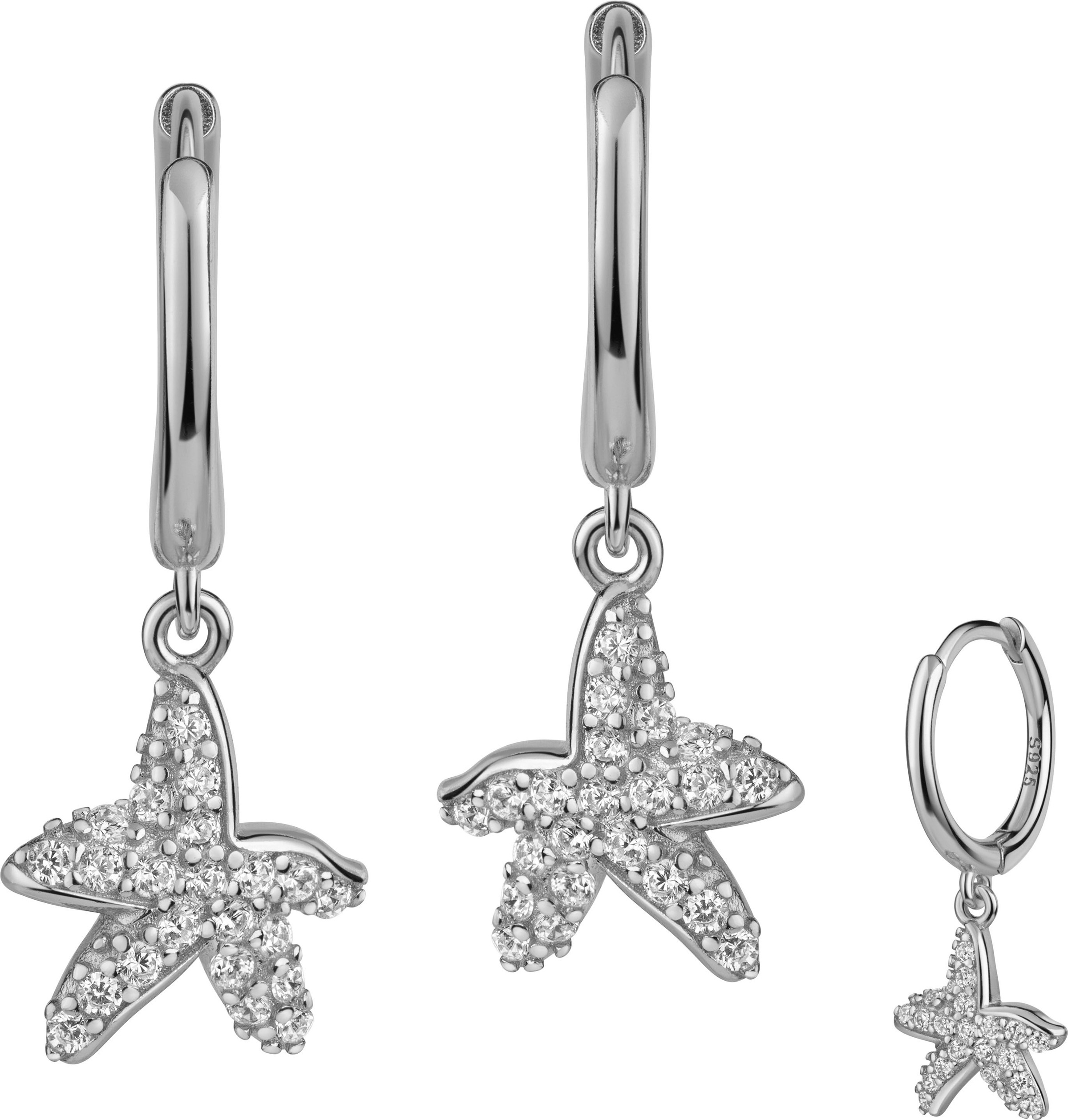 Paar Creolen FIRETTI "Schmuck Geschenk Silber 925 Ohrschmuck Ohrringe Seestern", silber (silberfarben, kristallweiß, kristallweiß), Ohrringe, Damen, Silber 925 (Sterlingsilber), Made in Germany - mit Zirkonia (synth.)