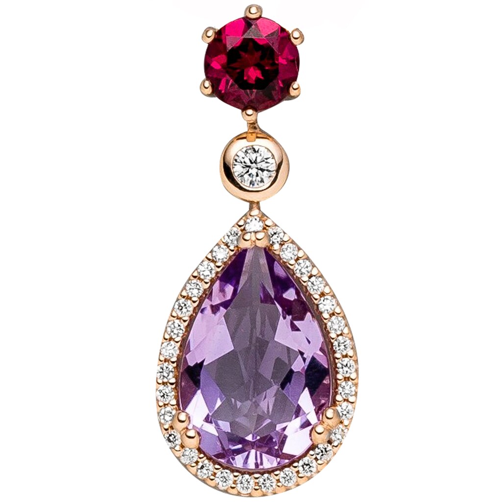 JOBO Kettenanhänger »Anhänger Tropfen« 585 Roségold mit Amethyst Rhodolith Diamanten JOBO Kettenanhänger »Anhänger Tropfen« 585 Roségold mit Amethyst Rhodolith Diamanten