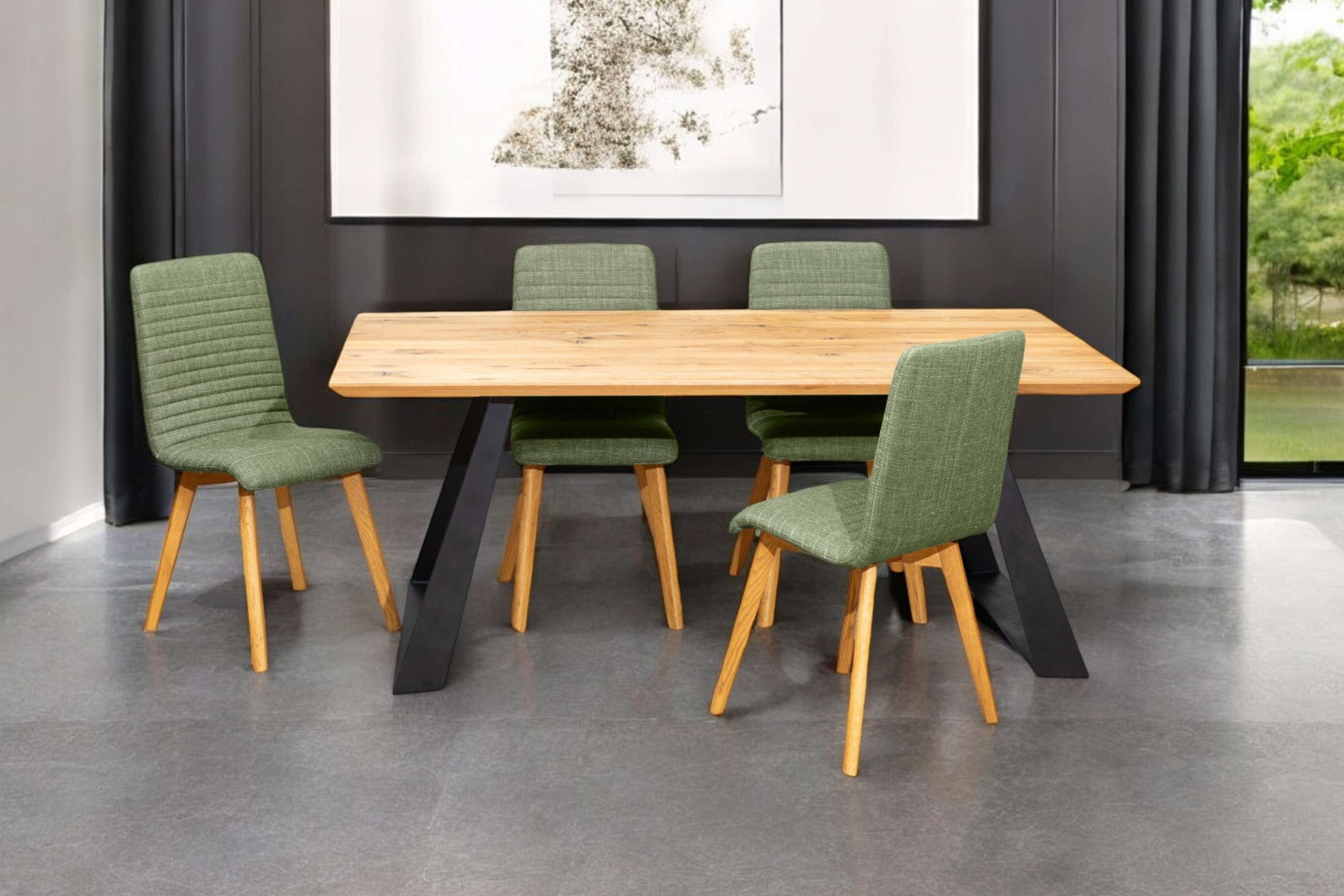 Home affaire Essgruppe »Arosa Sitzgruppe für Küchen, Esstisch mit 4 Polsterstühlen, 5-tlg« Set, 5-tlg, 5 Stk. tlg. Stuhlbeine in Eiche Natur oder Buche Schwarz, Tisch 180 cm, U-Gestell