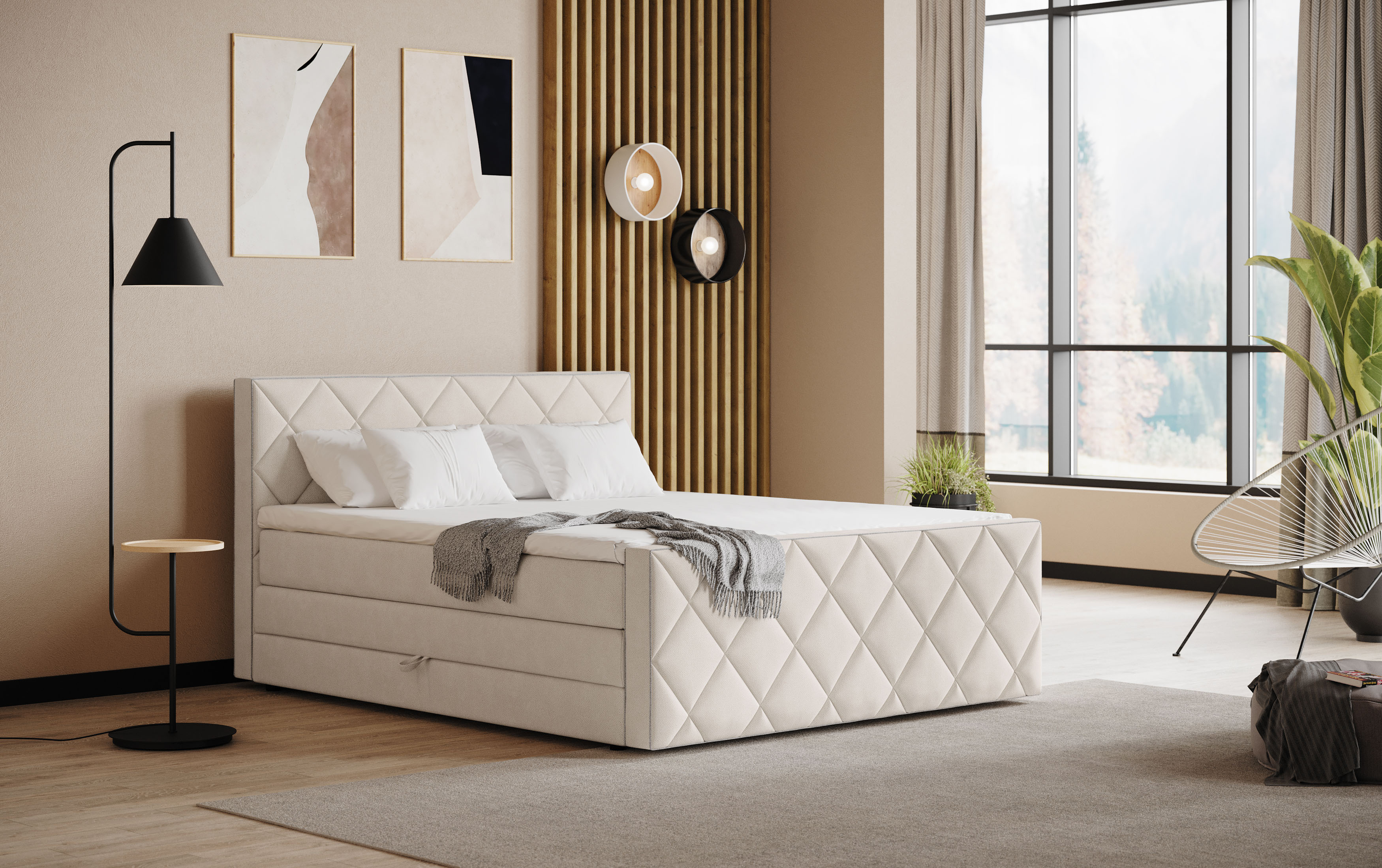 COTTA Boxspringbett "Tower inkl. Bettkasten, mit Keder in abgesetzter Farbe" in verschiedenen Breiten, Härtegraden und Farben erhältlich