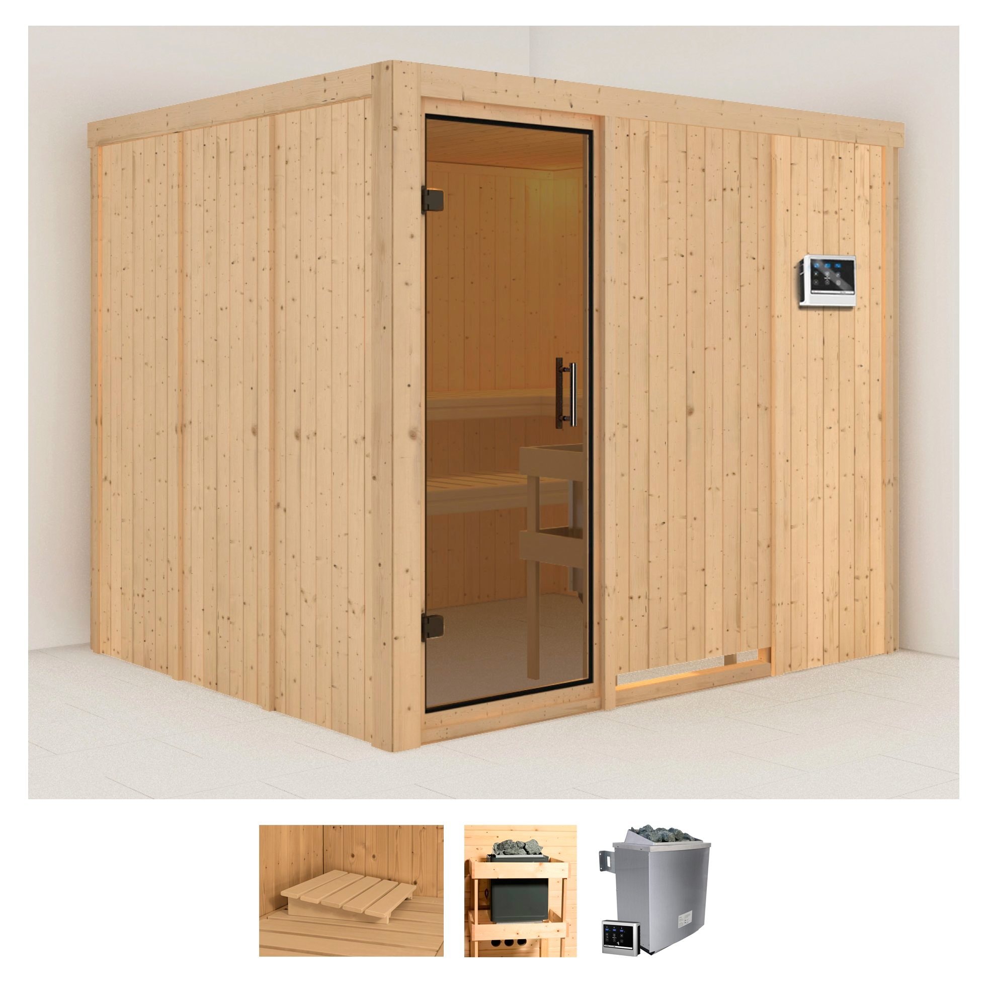 Karibu Sauna "Gitte" Set, Ofen 9 KW externe Strg easy
