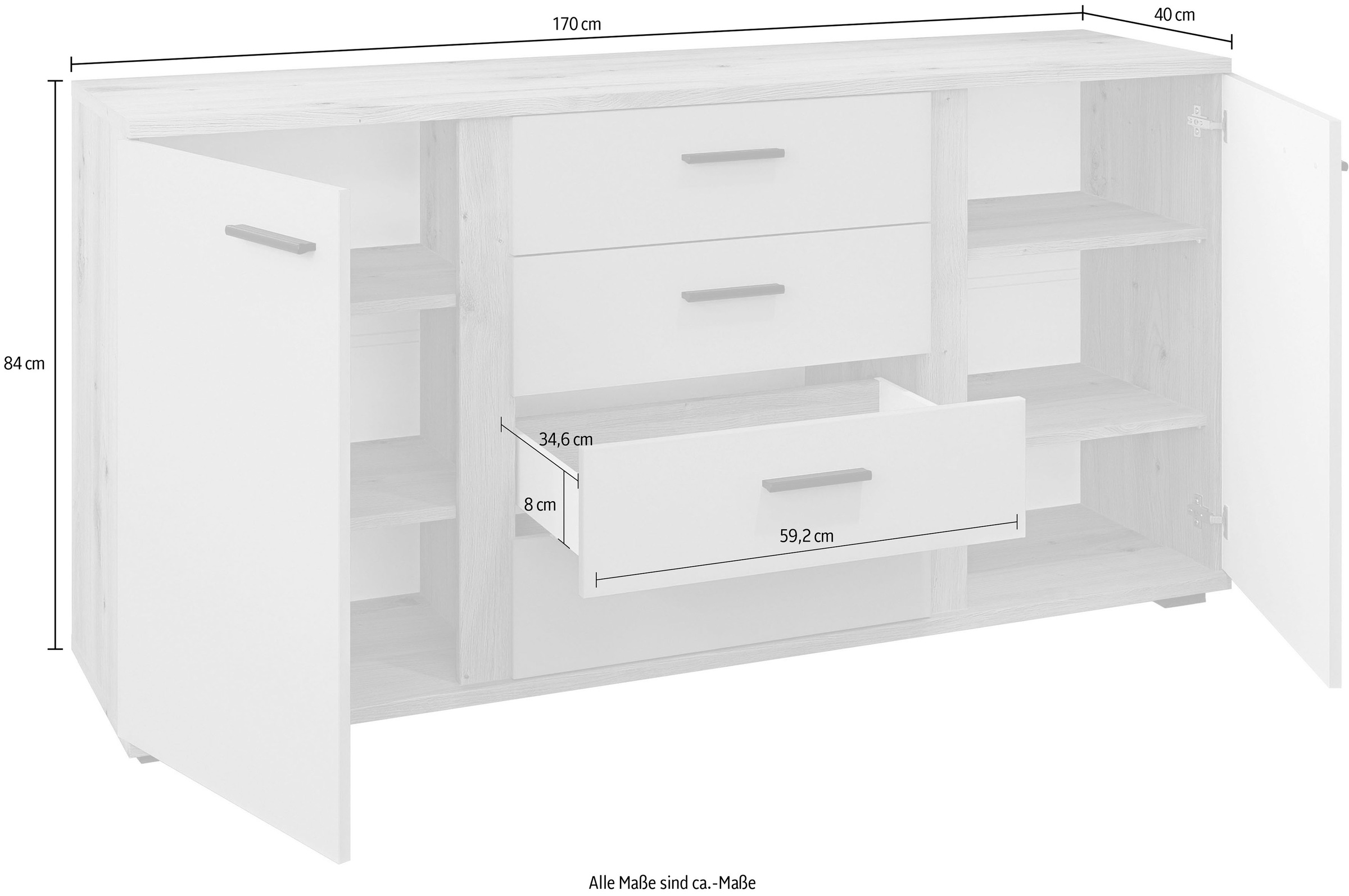 HBZ Sideboard »Kanada, BxHxT 170x84x40 cm«, (1 St.), Breite 170cm, Unterflurauszug, Melaminbeschichtung
