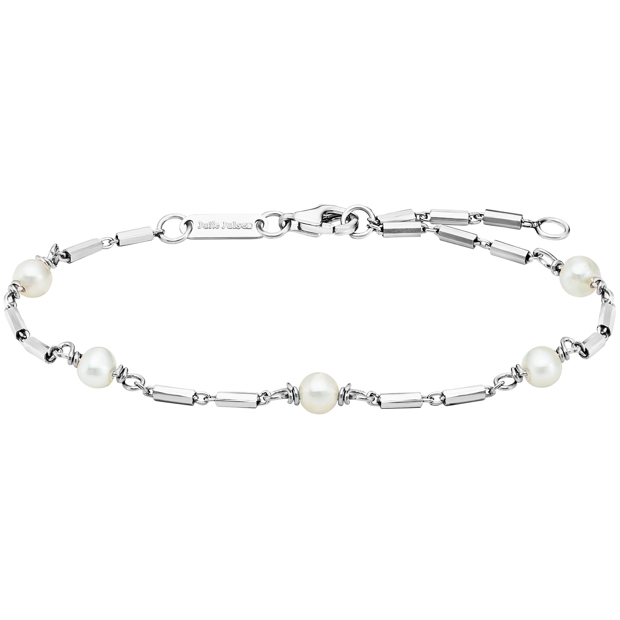 Armband JULIE JULSEN "925/- Sterling Silber rhodiniert Süßwasserperlen", weiß, Armbänder, Damen, 19cm, Silber 925 (Sterlingsilber), glänzend, Armband