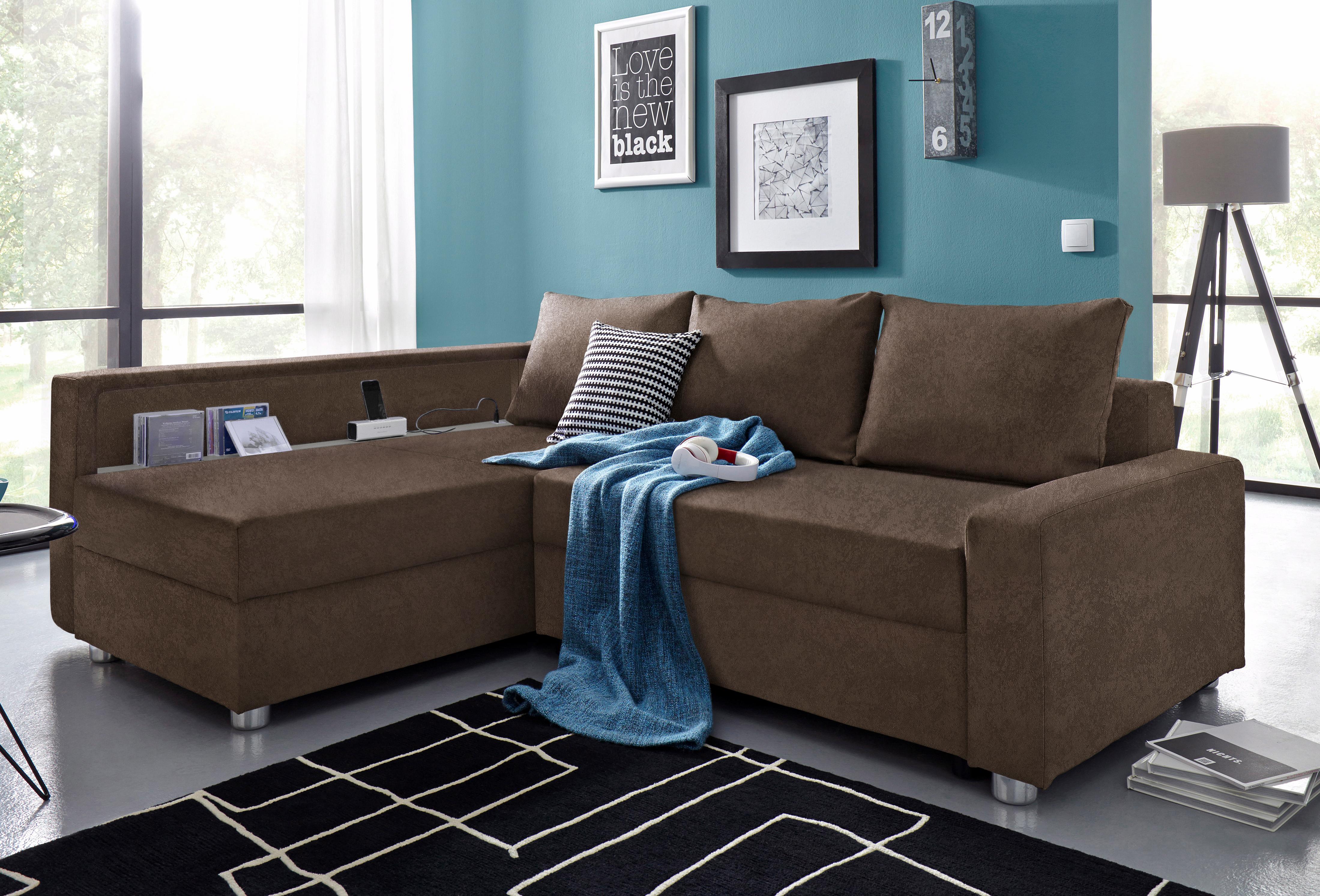 COLLECTION AB "Relax L-Form, B: 223 cm" Schlaffunktion, Bettkasten, Regal & 1 Zierkissen, optional Licht