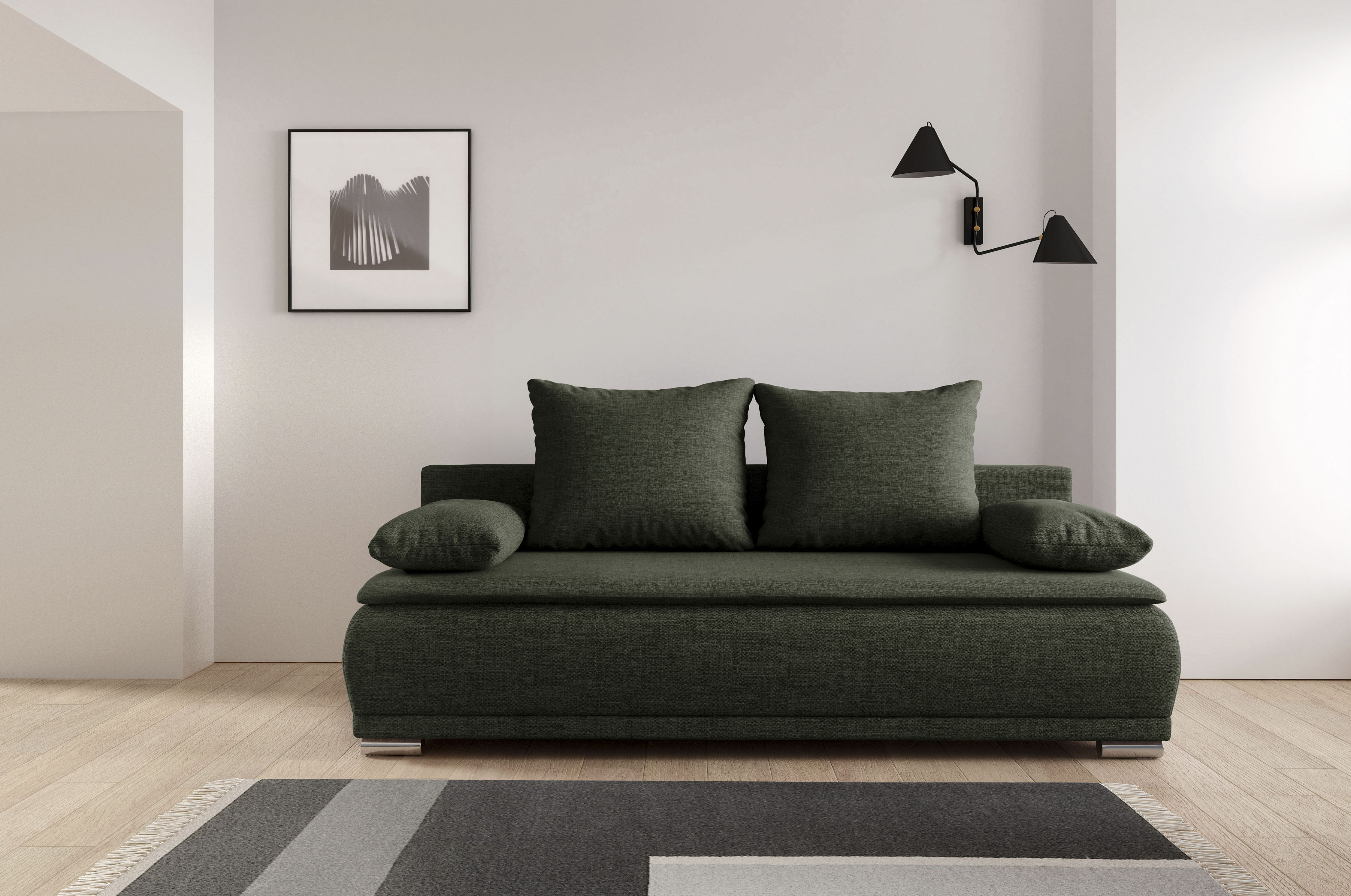 WERK2 Schlafsofa "Biggi 206 cm komfortabel und modern" Struktur fein+weich, Schlaffunktion, Bettkasten