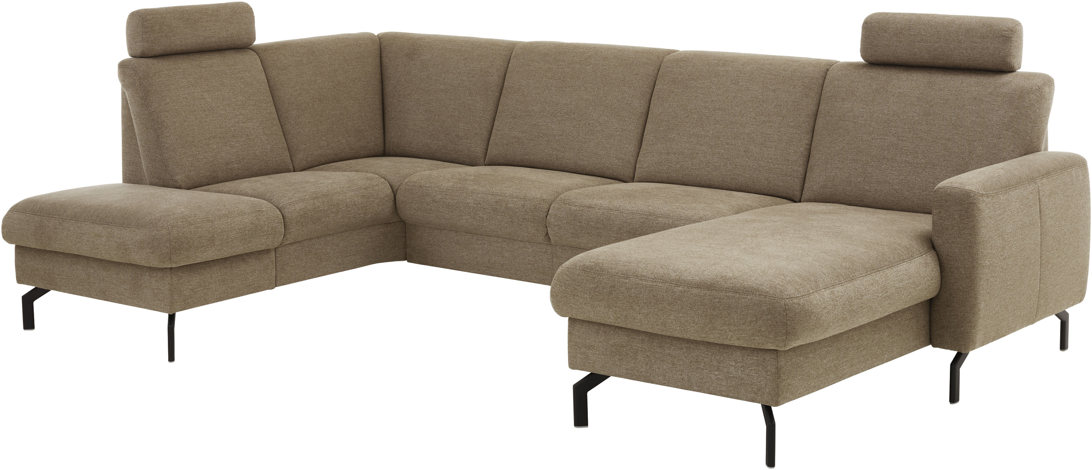 Die PlanBar Wohnlandschaft "PP-PF25099, U-Form, Breite 307cm" Wahlweise mit Kopfstützen, Stauraum und motorischer Vorziehbank