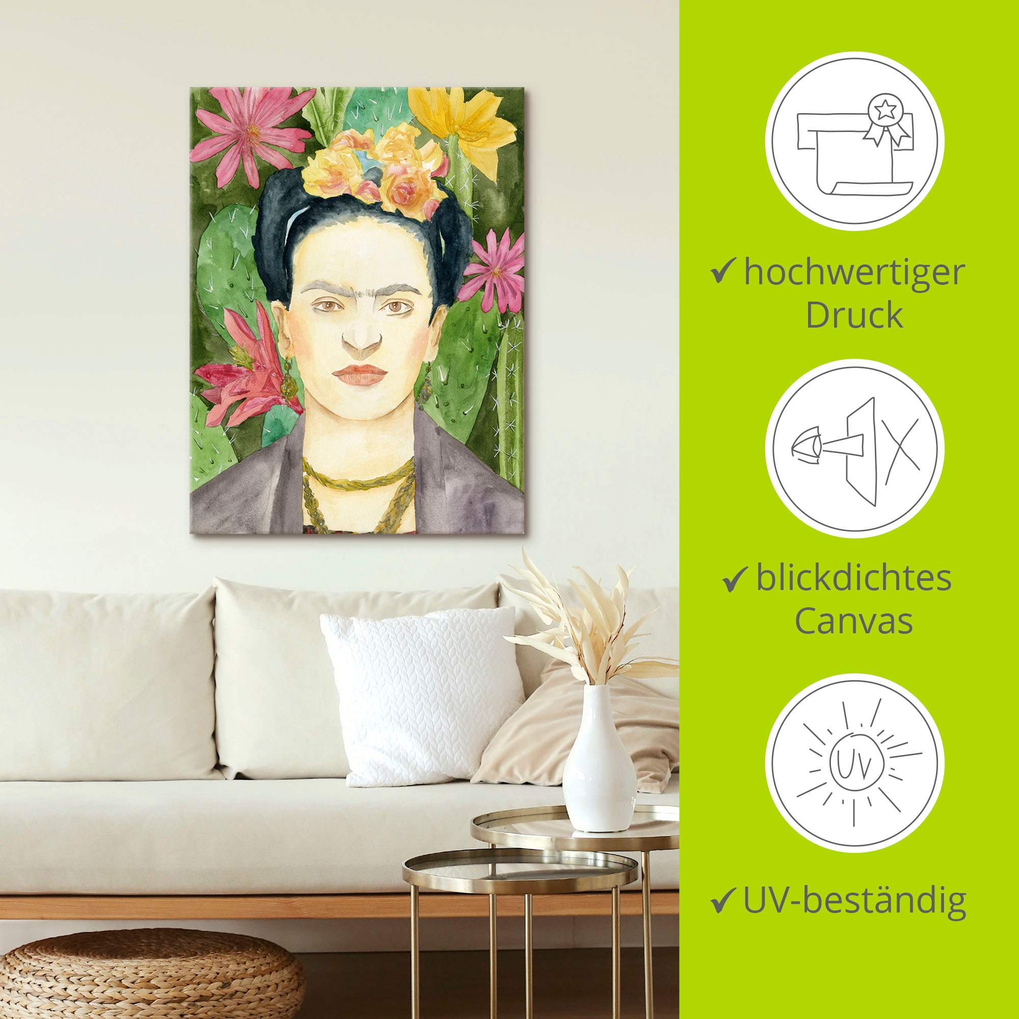Artland Wandbild »Frida Kahlo I«, Bilder von Frauen, (1 St.), als Leinwandbild, Poster in verschied. Größen
