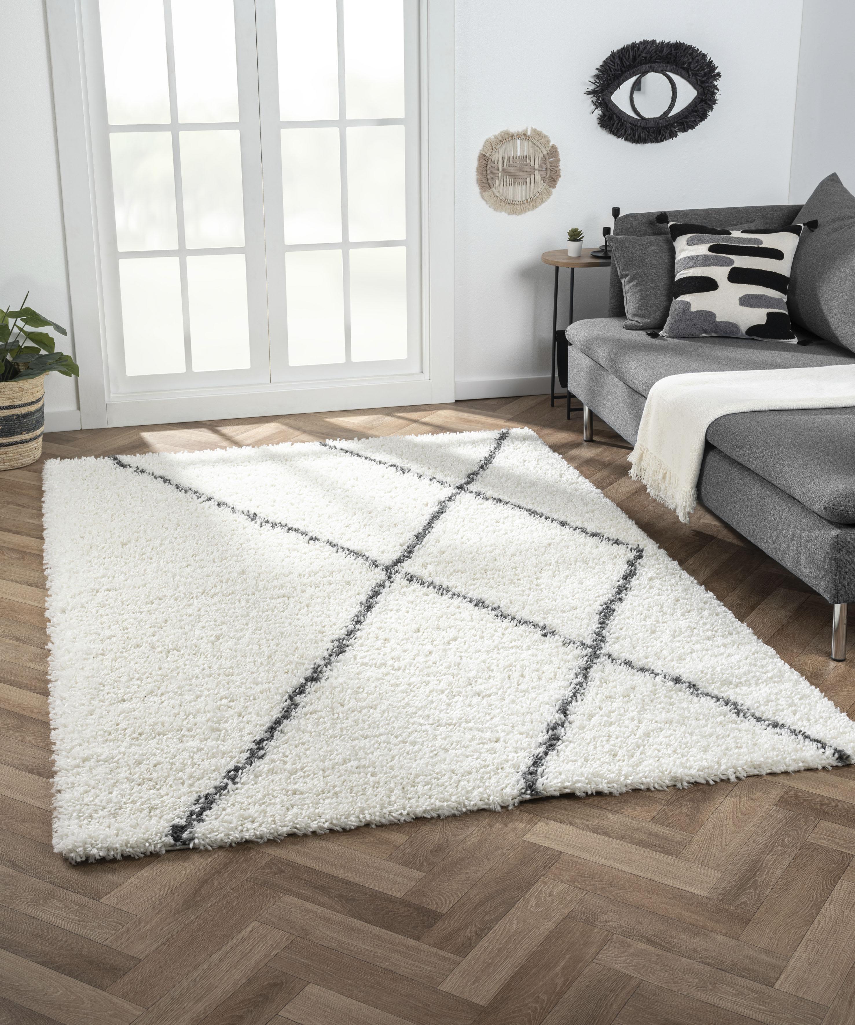 Myflair Möbel & Accessoires Hochflor-Teppich "My Shaggy Raute" rechteckig 37 mm Höhe Shaggy, Scandi Rauten Design, leicht glänzend, extra flauschig