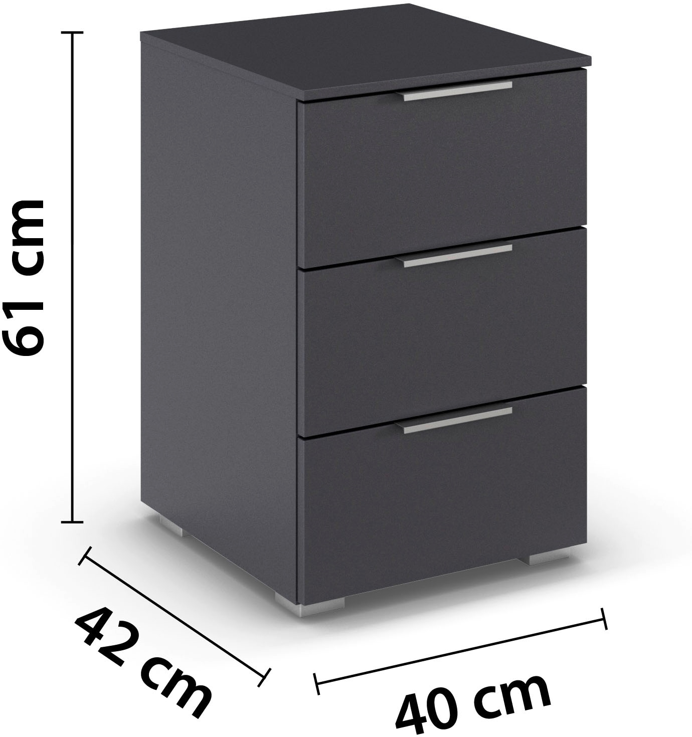 OTTO home Nachtkommode »Nachttisch Nachtkonsole AGORDO in Dekor- oder Hochglanzfront« in zwei Griff-Farben, Breite 40 cm,  mit 3 geräumigen Schubladen für viel Stauraum MADE IN GERMANY