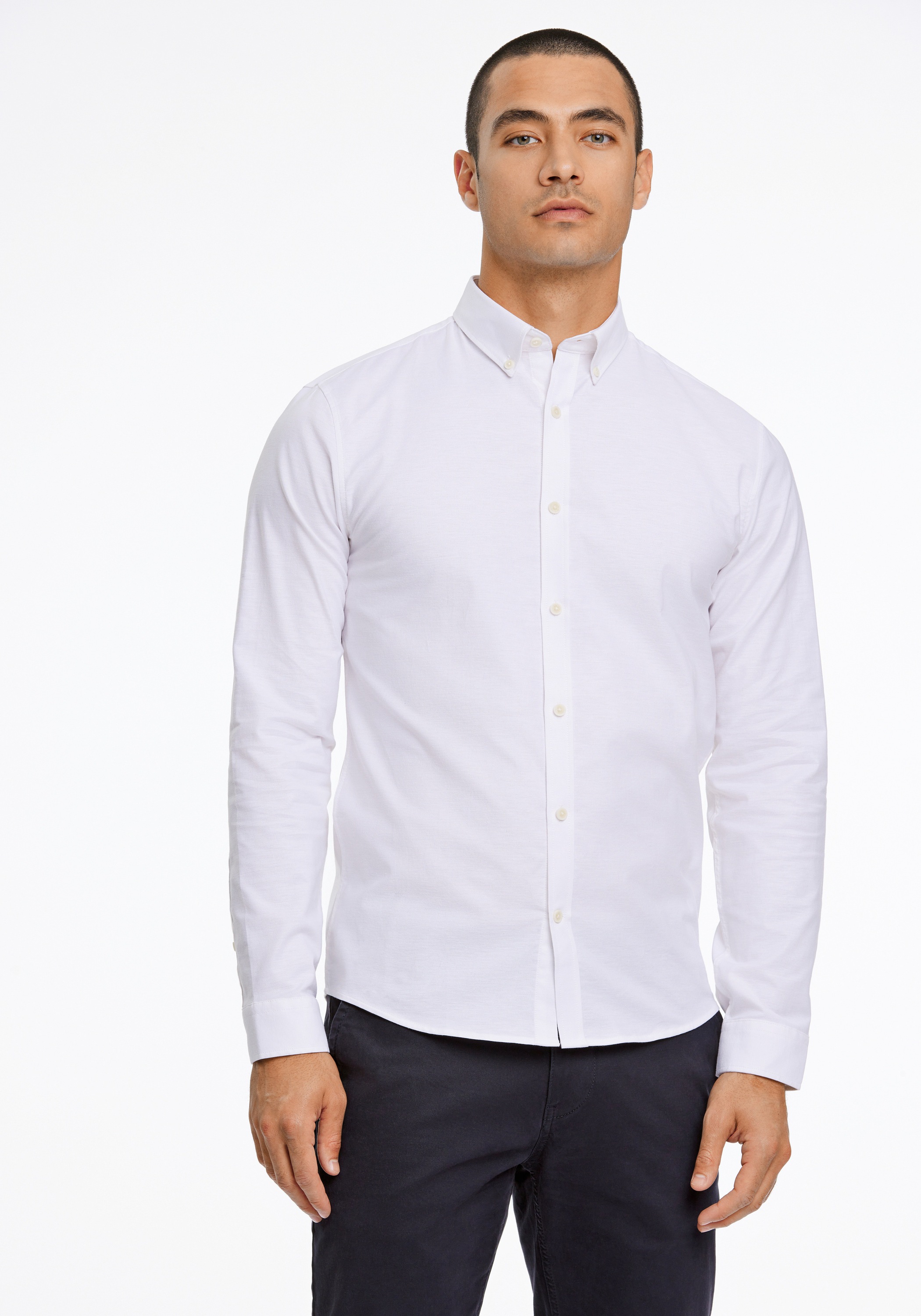 Businesshemd LINDBERGH "Oxford-Hemd Relaxed Fit", Herren, Gr. S, Normalgrößen, weiß, Obermaterial: 97% Baumwolle, 3% Elasthan, Hemden