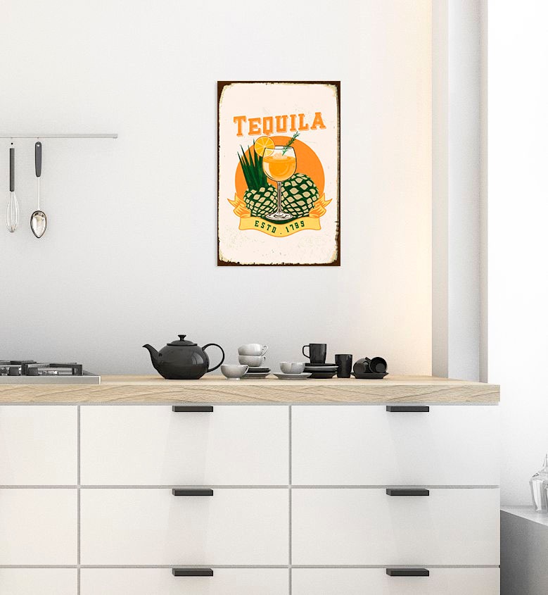 queence Metallbild "Tequila", Schriftzüge-Schriftzug-Ananas, (1 St.), Stahl günstig online kaufen