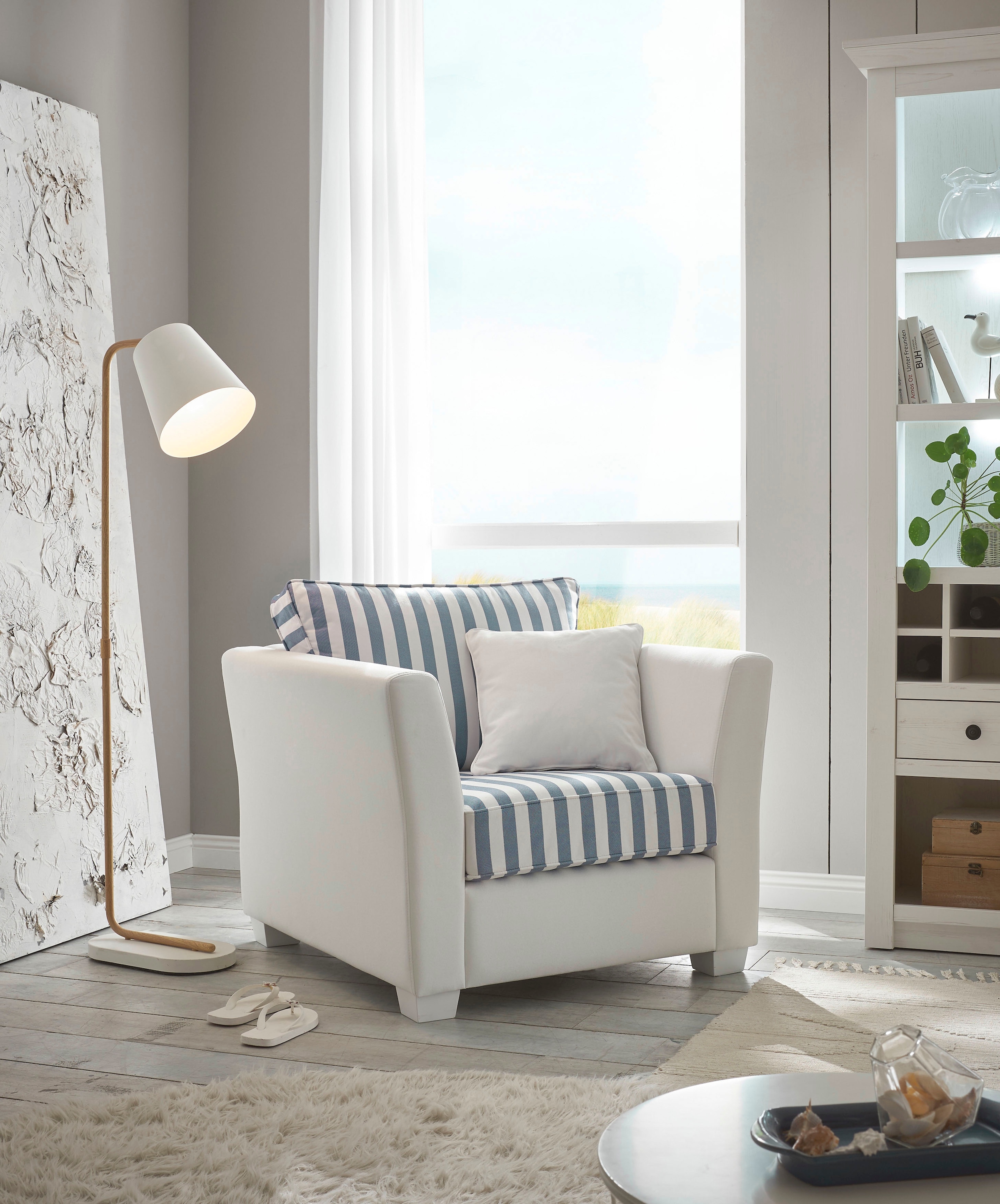 Home affaire Sessel »CALIFORNIA«, maritimer Landhausstil, Sessel mit Holzfüßen Weiß lackiert