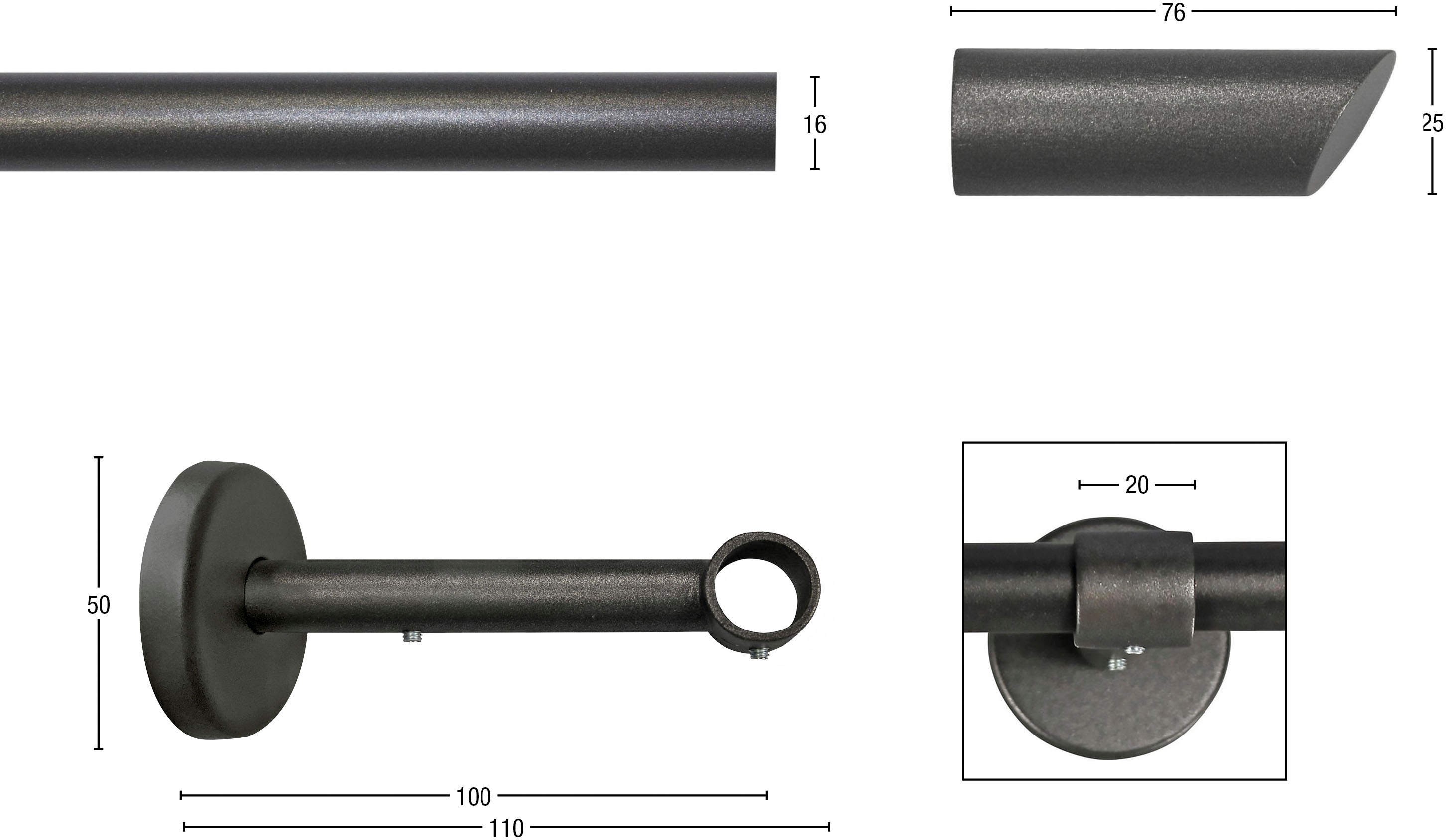 Thumbnail - GARESA Gardinenstange "ZYLI" Ø 16 mm 1 läufig-läufig Wunschmaßlänge Vorhanggarnitur, verlängerbar, Knopf abgeschrägt, oh...
