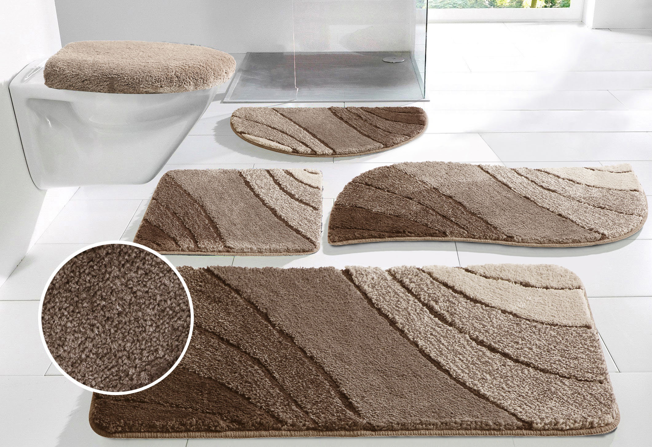OTTO home Badematte "Josie, Badvorleger, Badezimmer Teppich" Höhe 20 mm rutschhemmend beschichtet fußbodenheizungsgeeignet schnell trocknend strapazierfähig Badteppich, Badematten, rechteckig, rund & als 3-tlg. Set erhältlich