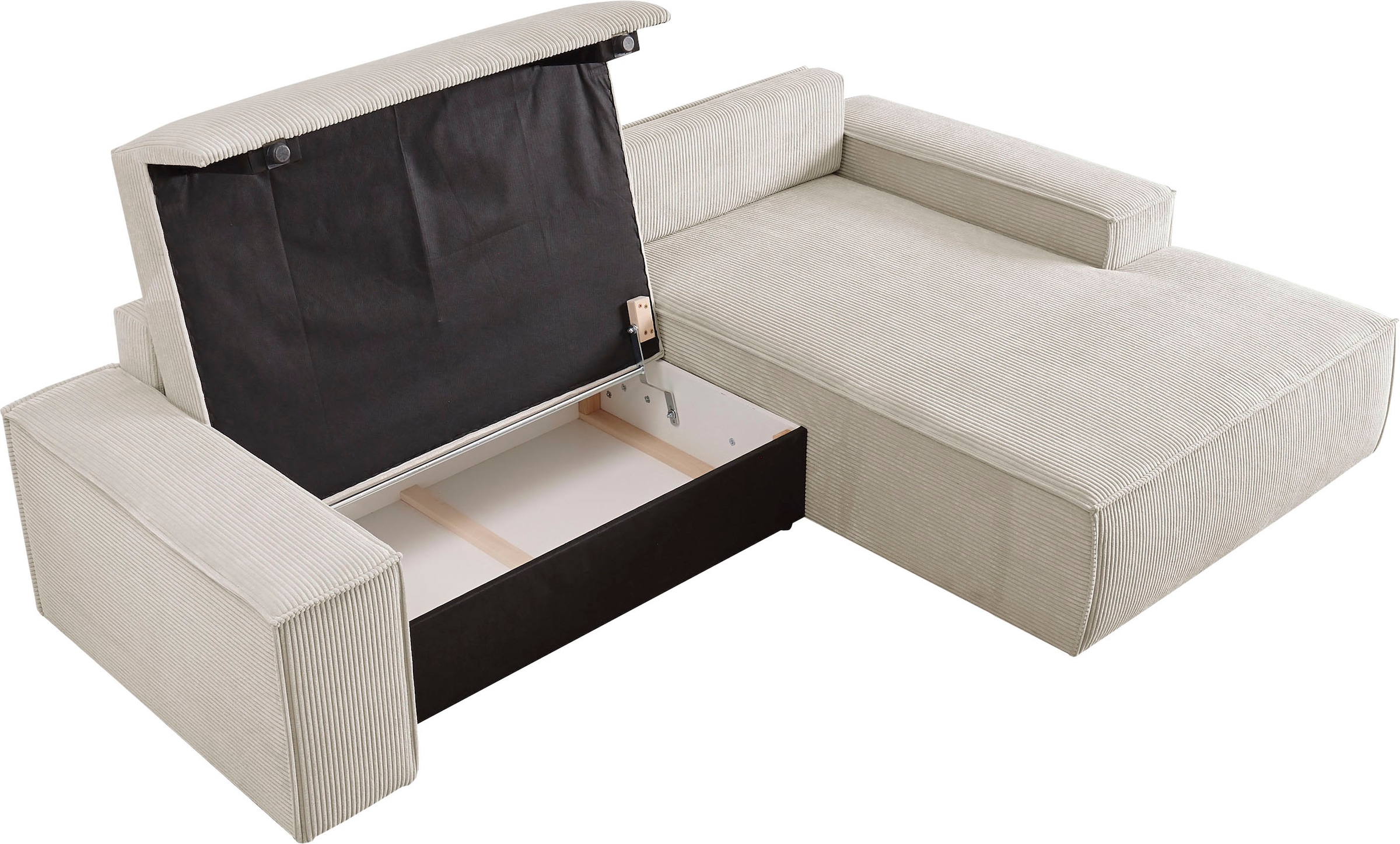 Home affaire Ecksofa SHERWOOD Schlafsofa 267 cm, L-Form, Schlaffunktion mit Bettkasten (210x136 cm), Cord, Vintage, Samtvelours