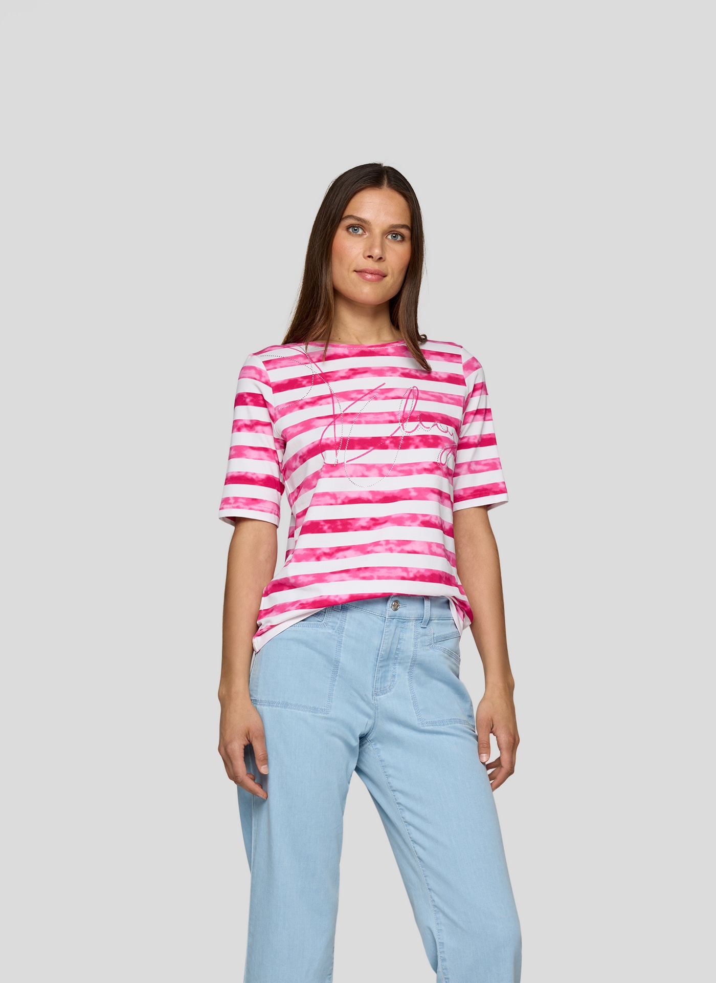 Rabe Print-Shirt "Rabe Streifenshirt mit Schriftzug und Glitzersteinchen" günstig online kaufen