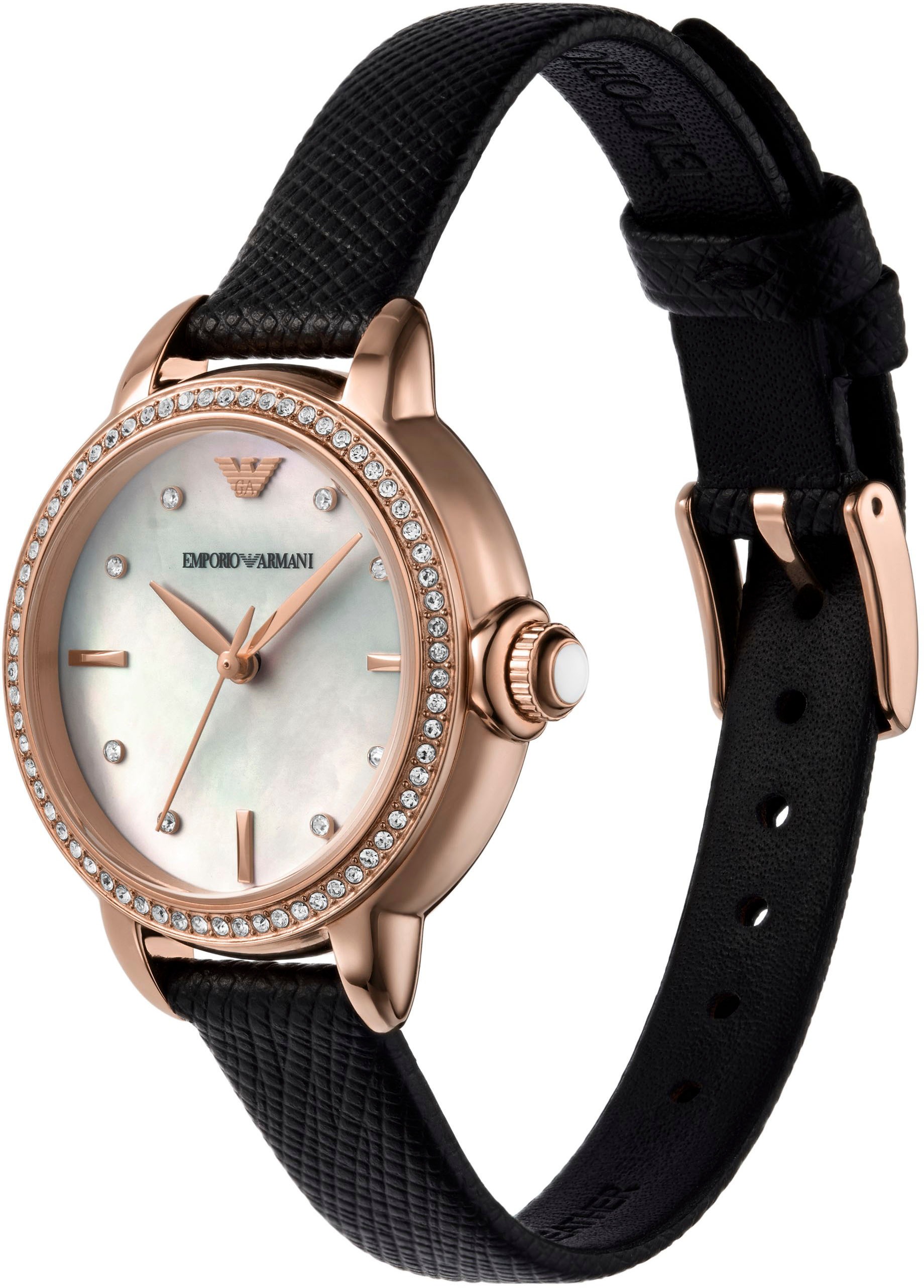 Emporio Armani Quarzuhr, Armbanduhr, Damenuhr, analog, Lederarmband