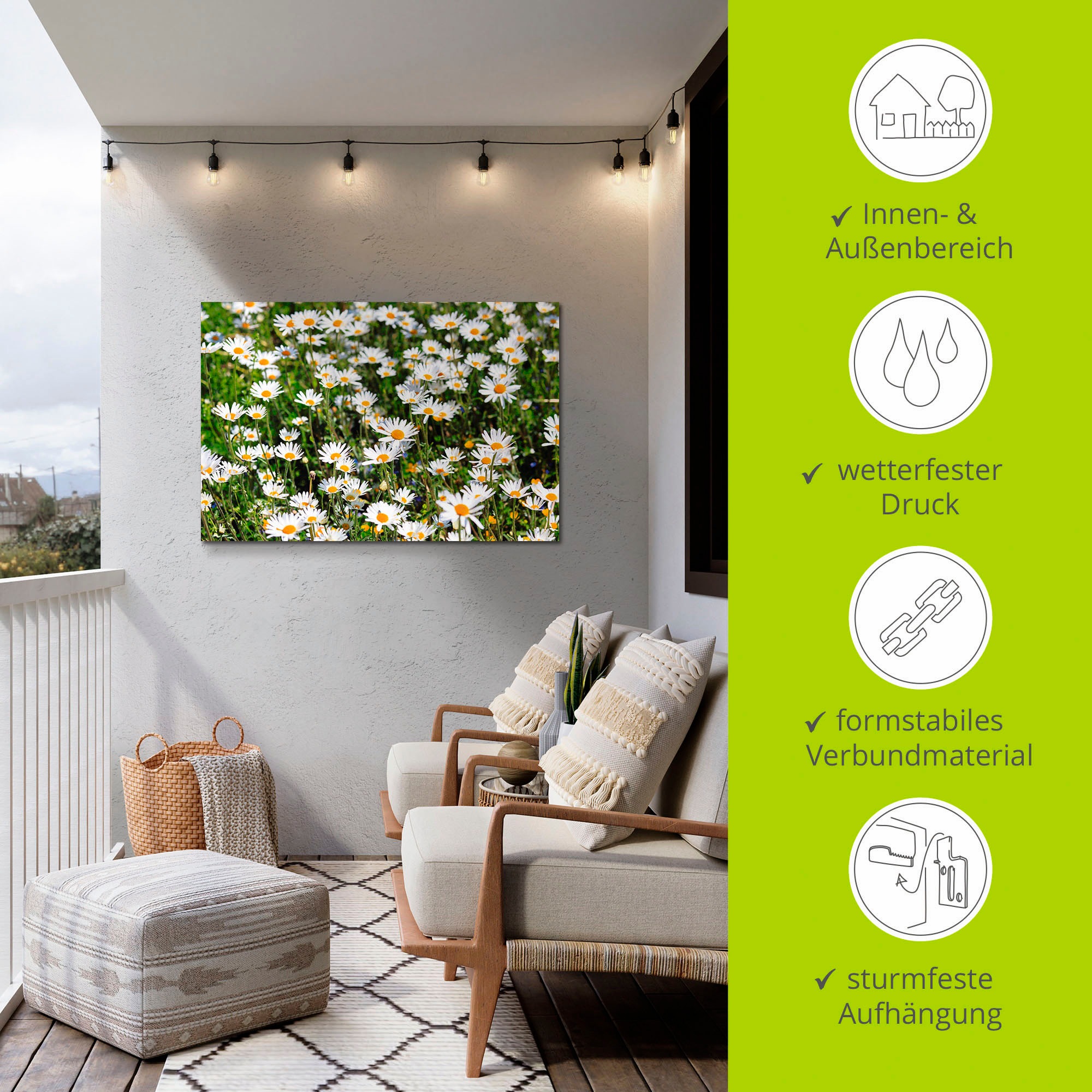 Artland Wandbild »Gänseblümchen« Blumen 1 Stk. tlg. für Innen- und Außenbereich geeignet, Outdoorbild