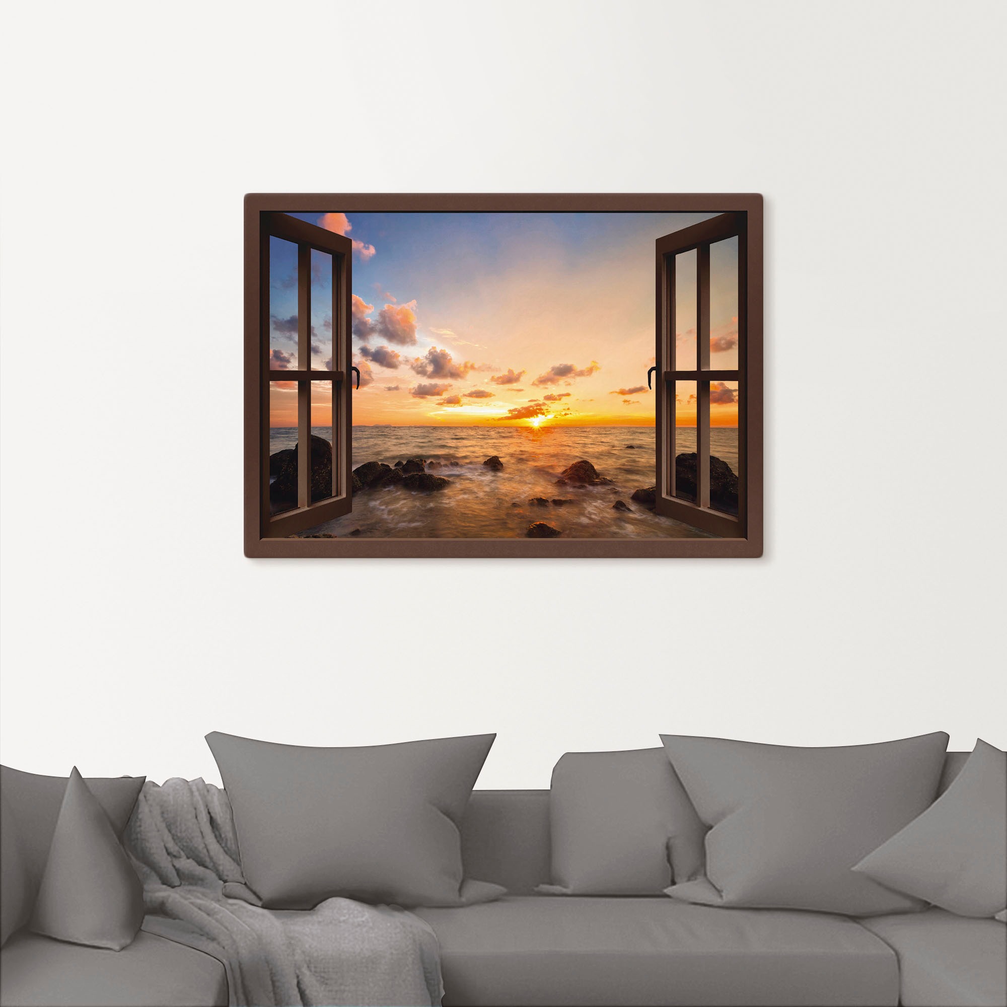 Artland Wandbild "Fensterblick Sonnenuntergang am Meer" Fensterblick 1 Stk. günstig online kaufen