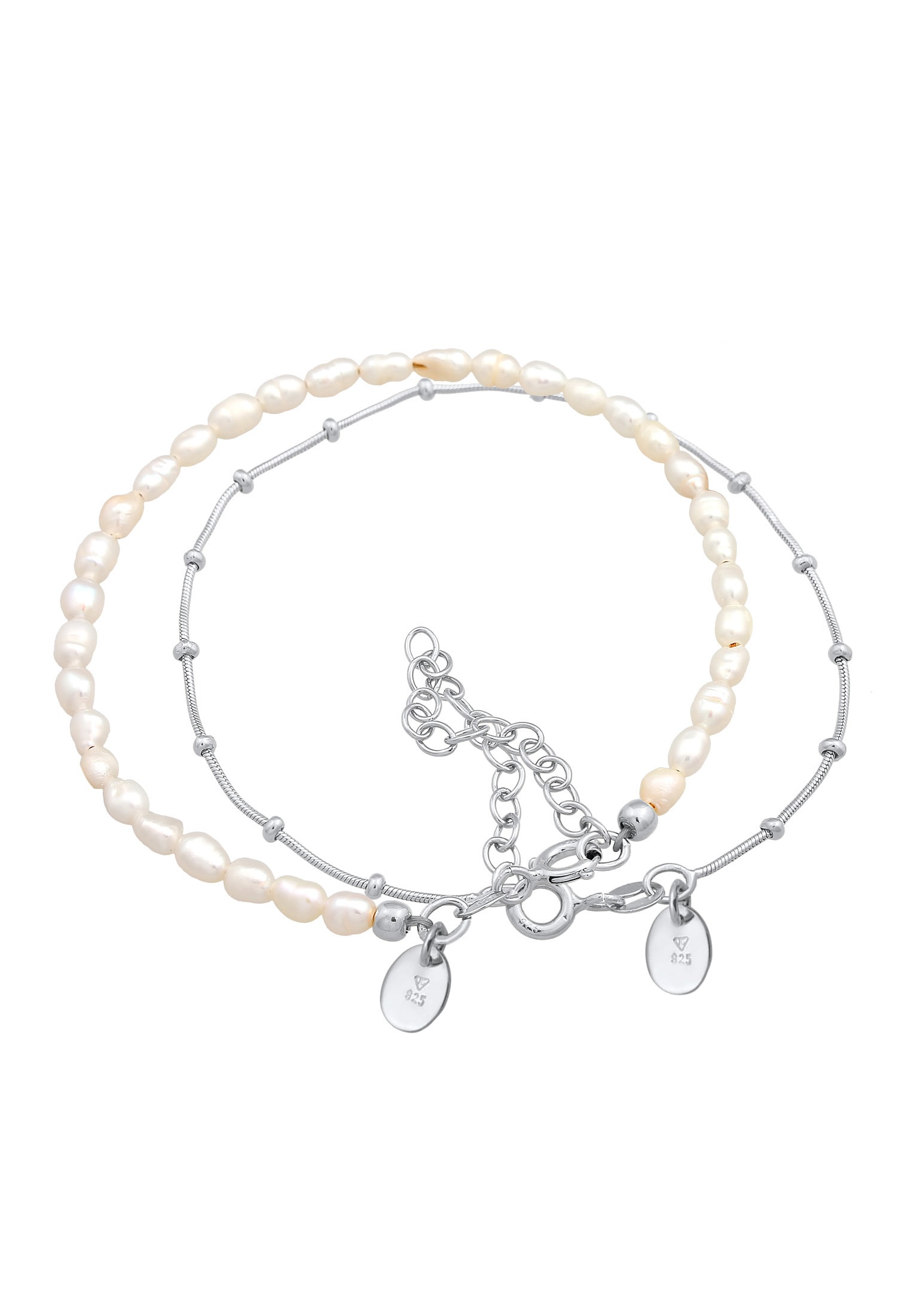 Elli Premium Lederarmband »Armband Kugelkette Süßwasserperlen 2er Set 925 Silber«