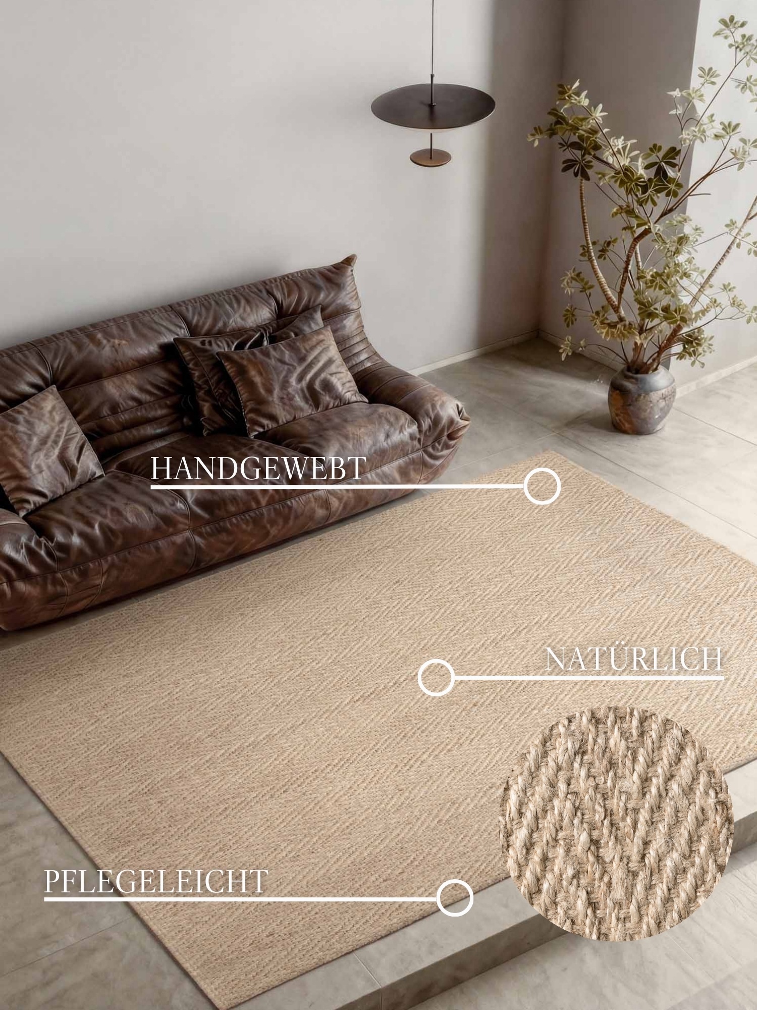 Teppich VILLEROY & BOCH "Mirabelle", natur, elfenbein, B:200cm H:10mm L:300cm, Jute, Teppiche, Teppich, Jute, Natur, Wohnzimmer, Esszimmer, Schlafzimmer, Fischgrätendesign 2